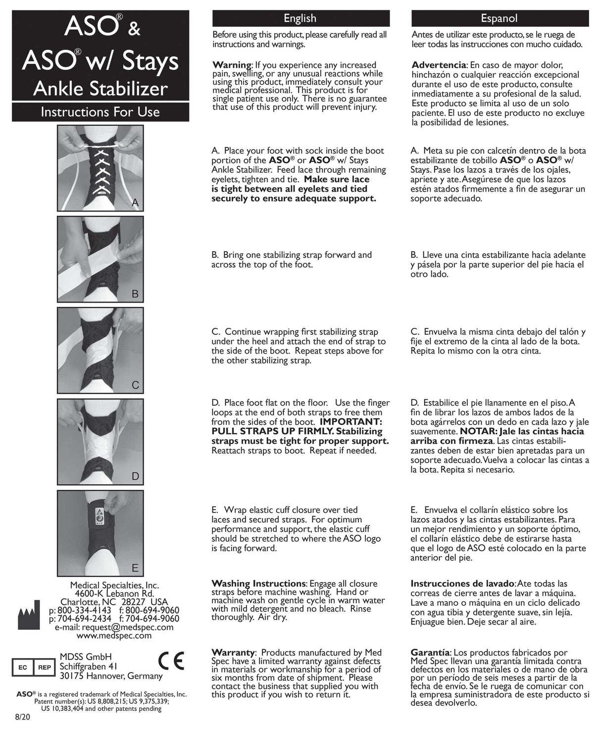 Med Spec ASO Ankle Stabilizer, White, X-Small