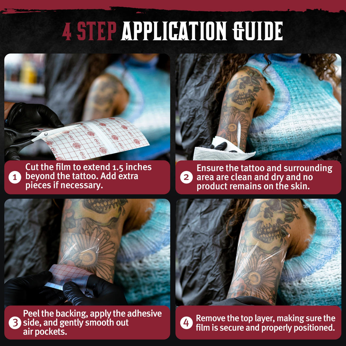 Hustle Butter Second Skin Tattoo Wrap - 9.8 Inches x 2.2 Yards - Transparent Adhesive Roll - Easy Removal, Mess-Free Body Art Wrap - Breathable & Latex-Free - for Medium Tattoo Aftercare