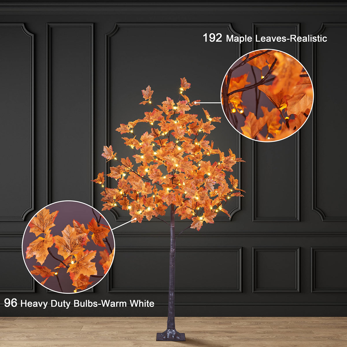 LIGHTSHARE 5FT 96LED Artificial Lighted Maple Tree Warm White Halloween Fall Decorations Indoor Ourdoor, Orange