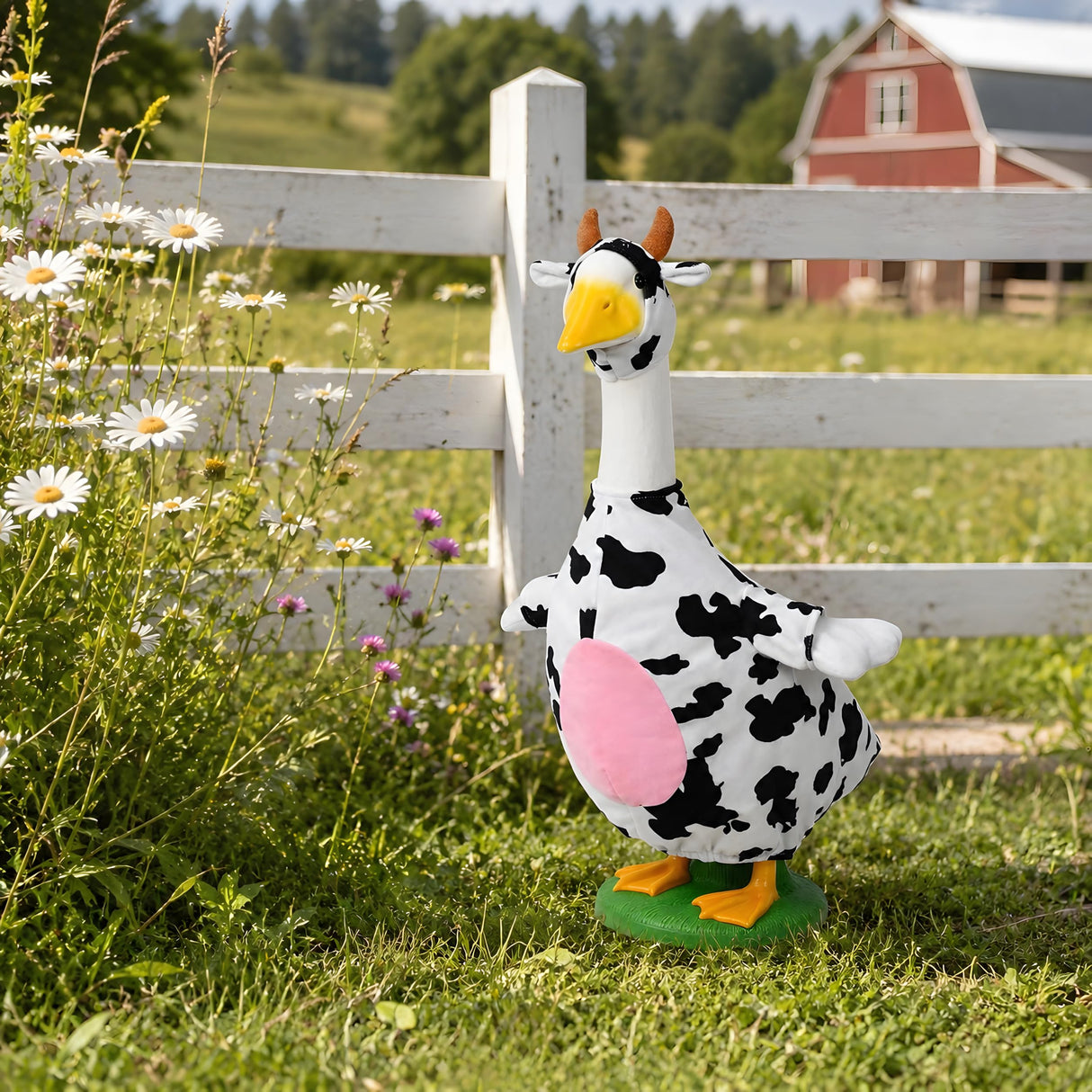 Honic Cow Goose Outfit Porch Cow Goose Clothes Fits 23" Cement Plastic Goose Statue for Outdoor Spring Garden Lawn Yard Patio Decor (Classic)