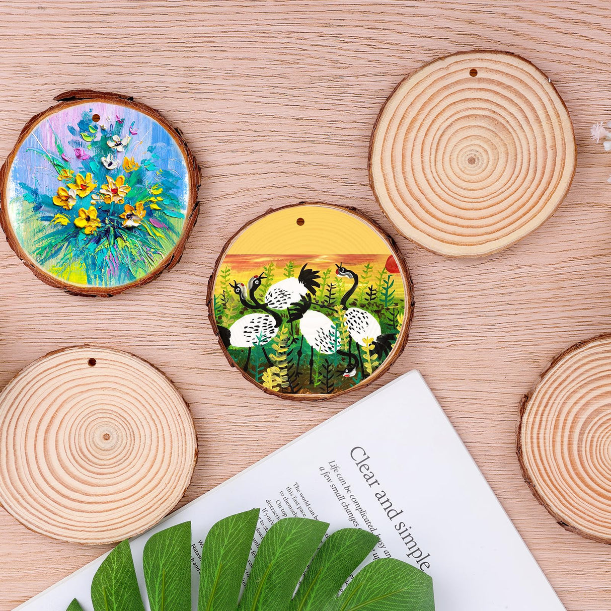 100 Pack Nature Wood Slices for Crafts,2.4-2.8In Unfinished Natural Wood Rounds.Wood Circles Predrilled with Hole and 20m Rope for Wooden Craft Supplies,Painting,Christmas Ornaments,DIY Gifts