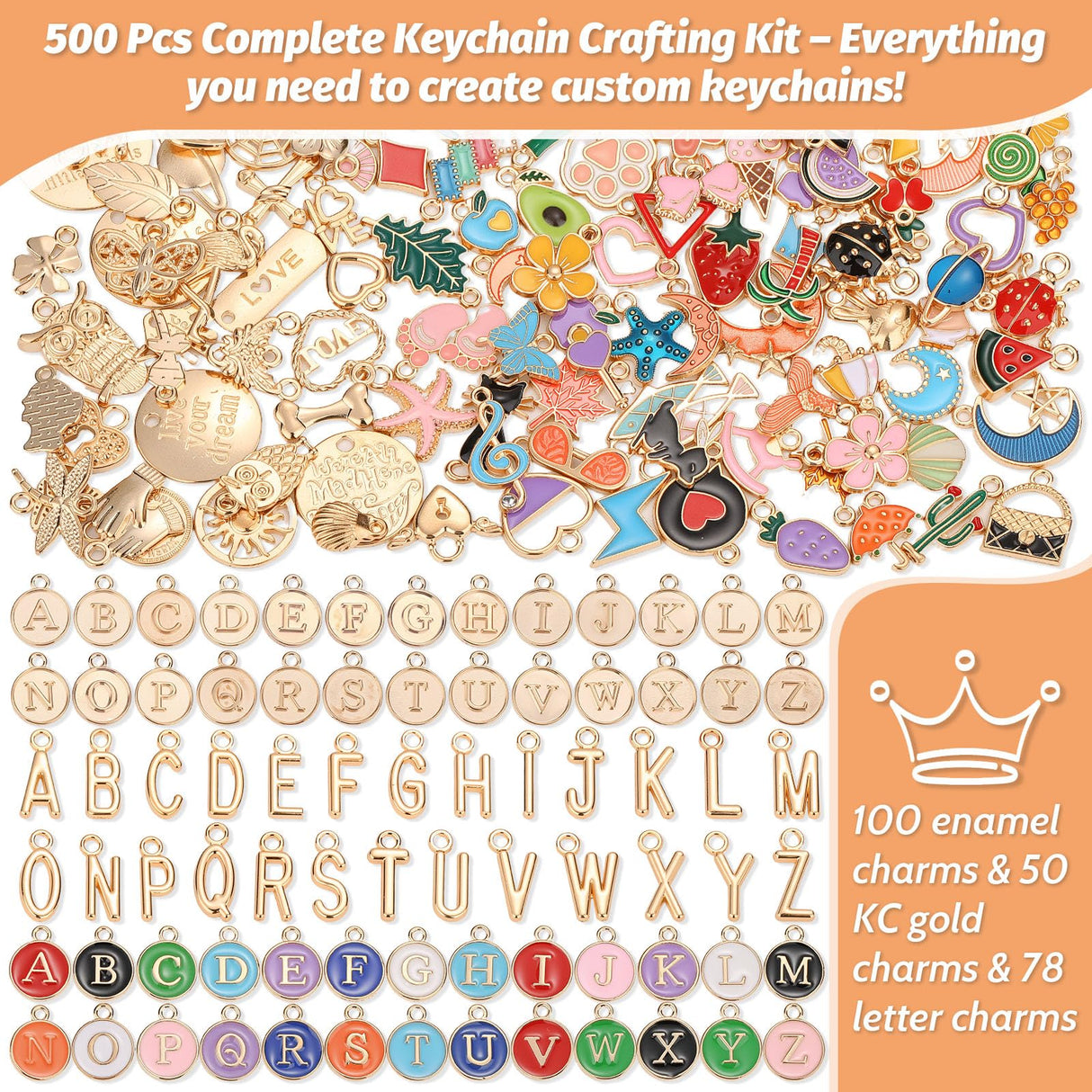 500Pcs Charms Lip Gloss Keychain Making Kit, DIY Craft Supplies with Charms, Key Chain Hooks, Jump Rings, Lobster Clasps, Chains & Tools, Jewelry Making Kit for Custom Keychains, Christmas Gifts