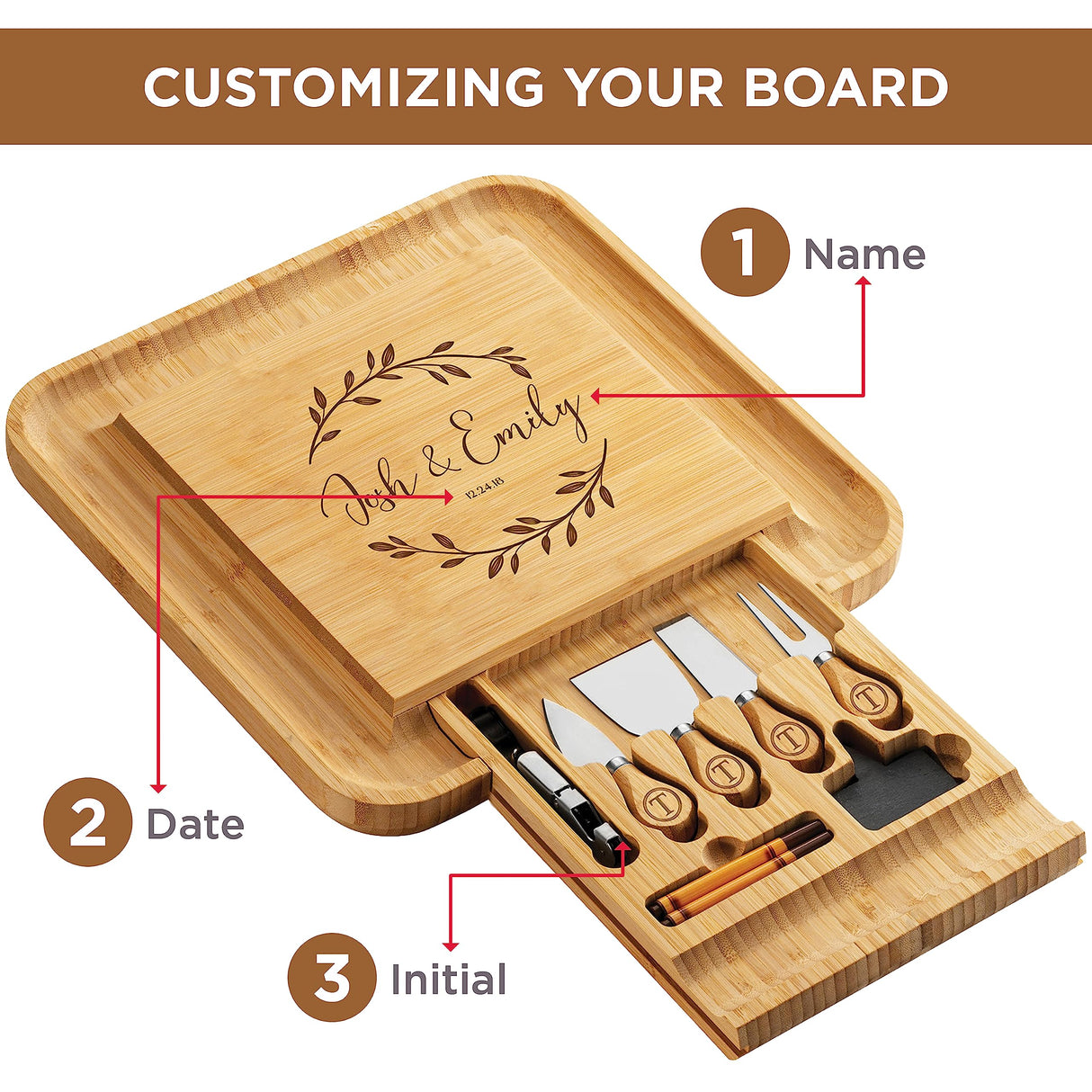Personalized Charcuterie Board Gift Set - Custom Engraved Charcuterie Boards, Bamboo Cheese Board & Meat Platter - Wedding Gifts, Housewarming Gift for New Home, Anniversary, Birthday, Christmas Gifts