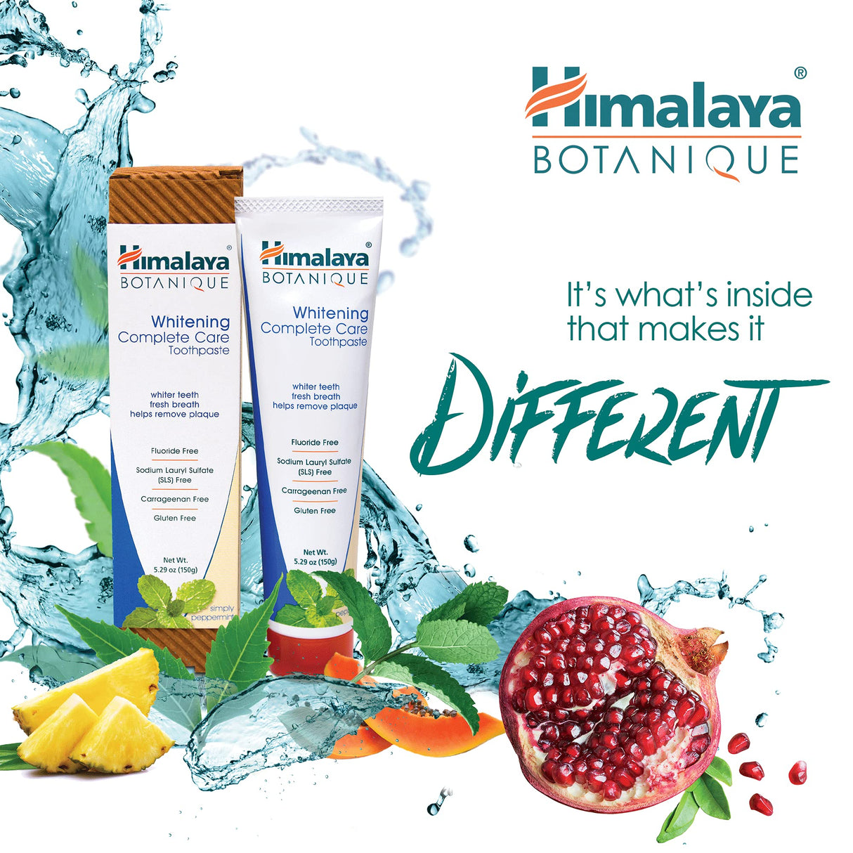 Himalaya Botanique Complete Care Whitening Toothpaste, Simply Peppermint, Fluoride Free for a Clean Mouth, Whiter Teeth and Fresh Breath, 5.29 oz, 4 Pack