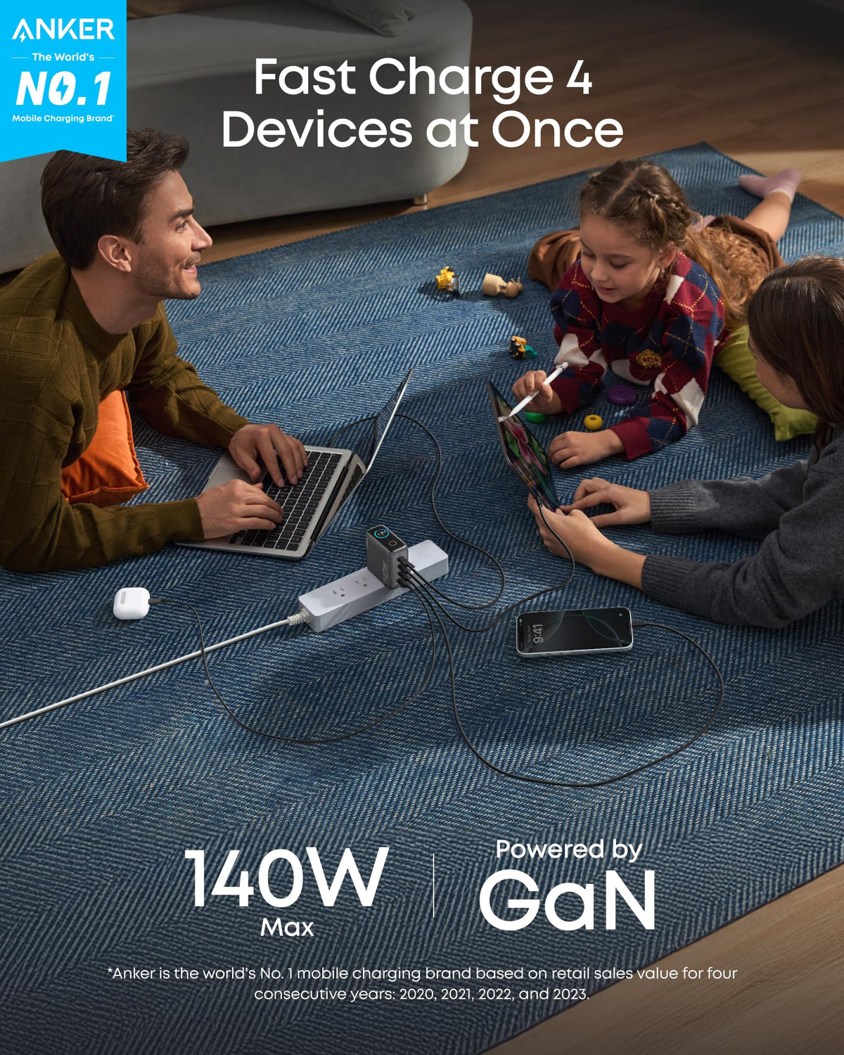 Anker 140W Max 4-Port GaN Charging Blocks,Smart Display for MacBook Charger