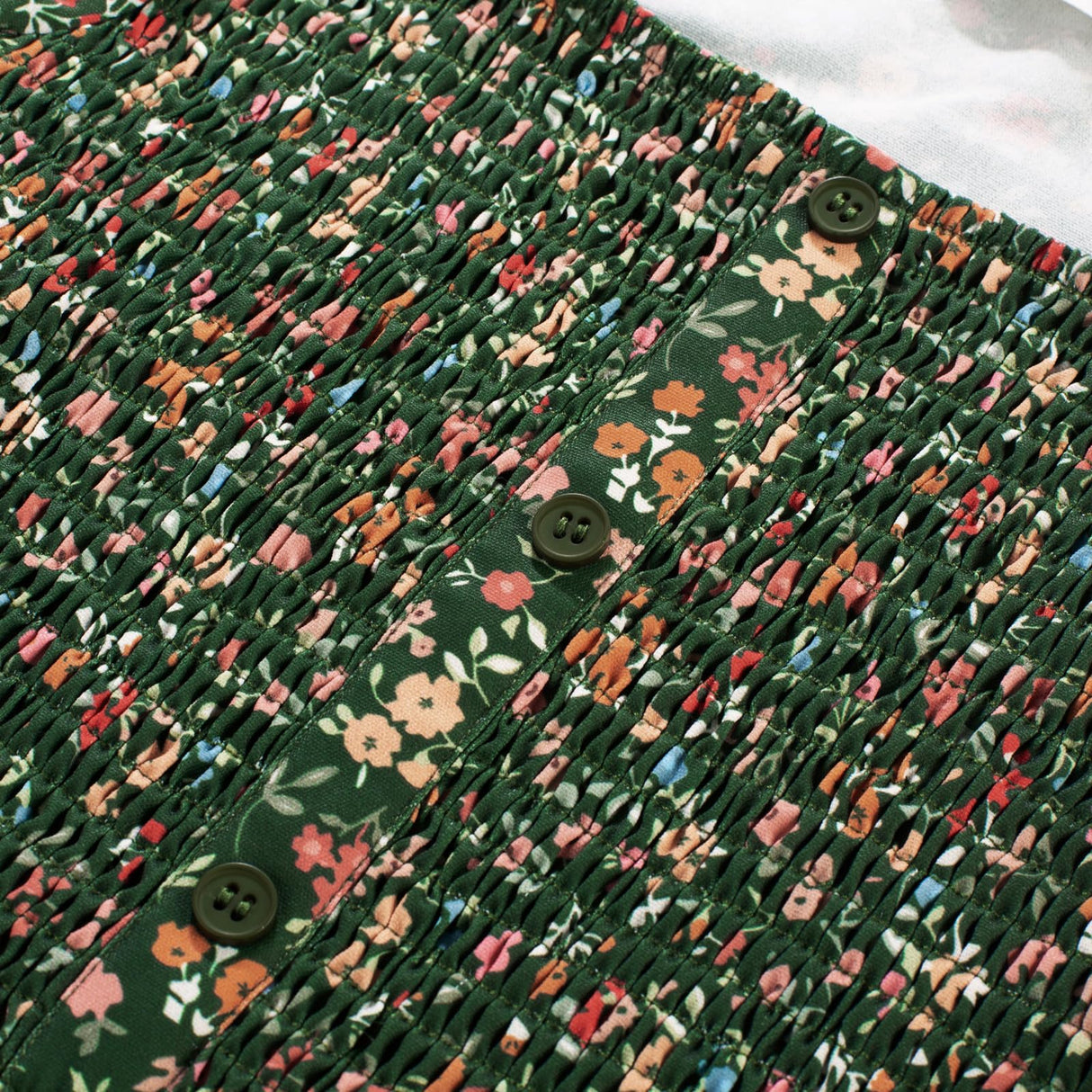 Girls Green Dress Fall Long Sleeve Floral Square Neck Button Smock Front Ruffle Tiered Christmas Dresses Fashion Outfit