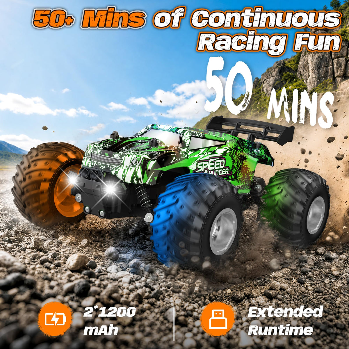 Remote Control Car All-Terrain 1:18 Rc Car with LED Lights 2 Batteries