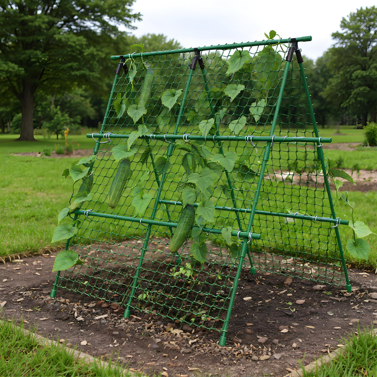 Garvee Outdoor Plant Support Trellis, 4 ft x 4 ft Metal A-Frame with Netting for Tomatoes Cucumbers Peas Beans Grapes, Climbing Vegetable Garden Trellis for Raised Beds, Green