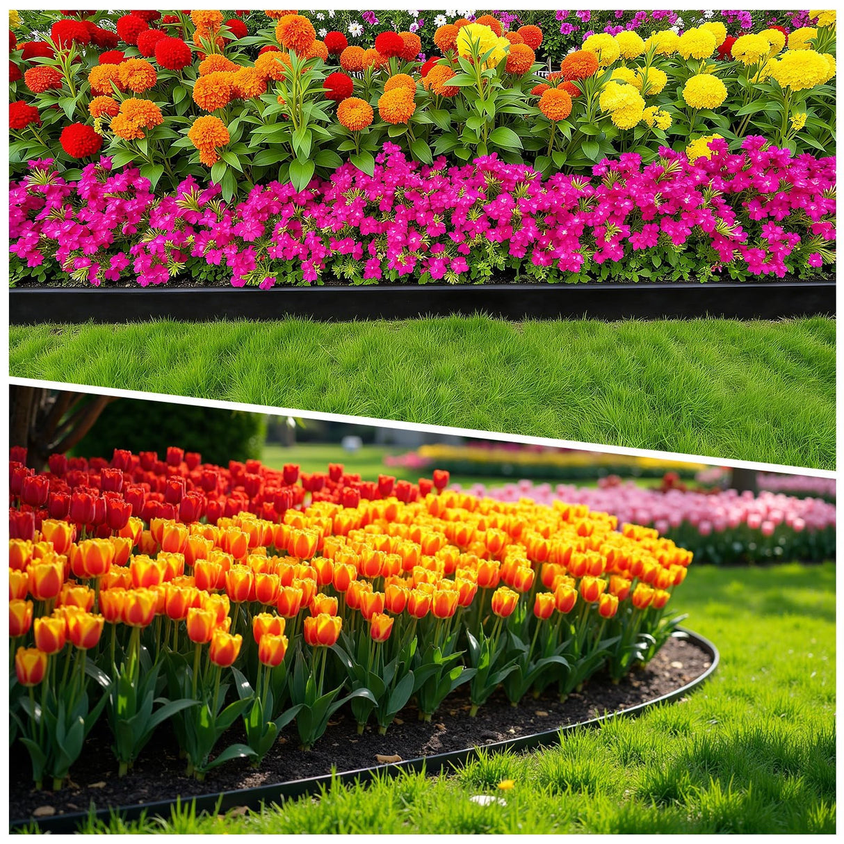 MIXC 100ft Landscape Edging Kit with 150 Spikes, Not Digging Flexible Plastic Edge Border for Landscaping, Lawn, Garden, Flower Beds, Yard, Paver, Playground, Pathway,3pack, 33ft Each,1.5in high