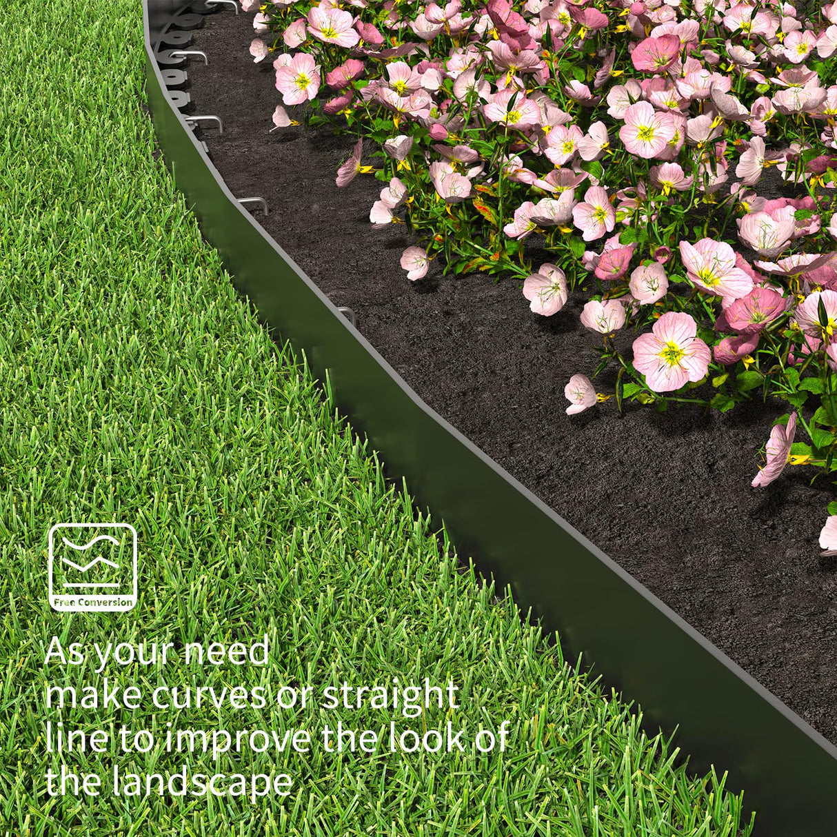 Landscape Edging 4 Inch Tall 40FT with 50Pcs Metal Spikes, Plastic Garden Edging Border Landscape Edging Border Lawn Edging for Landscaping, Flower Bed, Yard