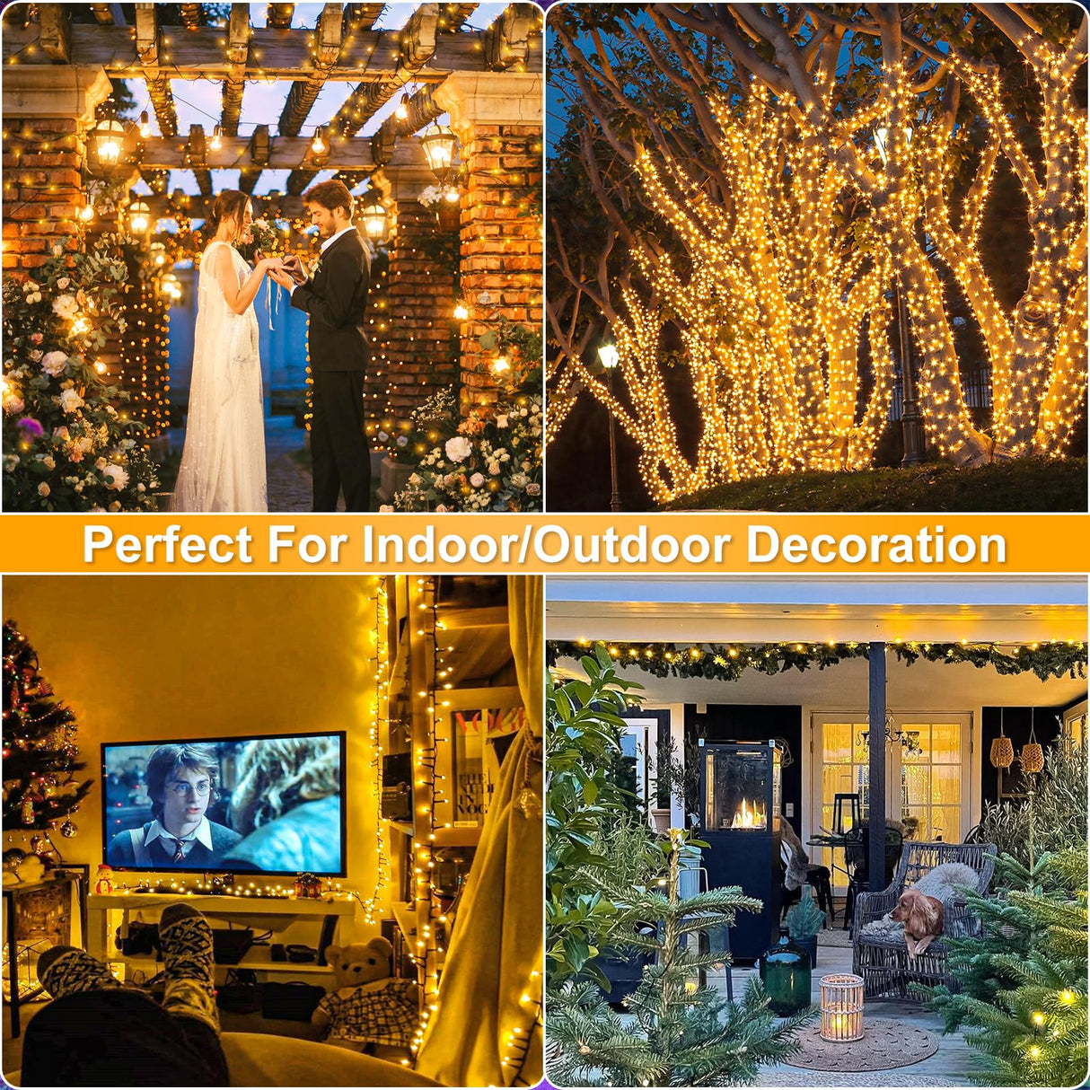 Nielfoi 2 Pack Christmas Lights Outdoor, Total 200FT 600LED Christmas Tree Lights with 8 Modes Waterproof, Warm White String Twinkle Lights Green Wire for Indoor Patio Garden Xmas Holiday Decorations