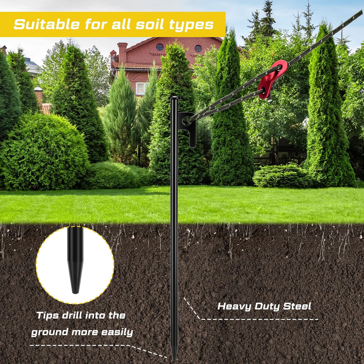 Sintuff 36 Pcs Heavy Duty Tree Stake Kits Stake and Support for Young Leaning Tree Anchor Straightening Kit, 15.8'' Support Straps, 11.8'' Steel Stakes, 13.12ft Rope Against Bad Weather(Army Green)
