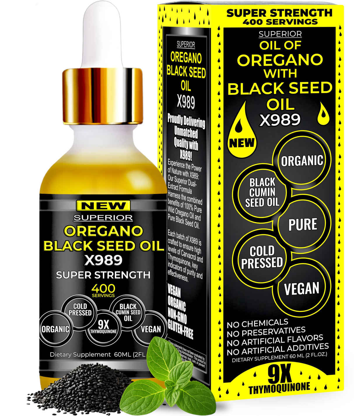 Oil Of Oregano With Black Seed Oil - 400 Servings, 2 in 1 Wild Oregano Oil with Black Seed Oil Drops, Organic Supplement, Alternative to Oregano and Black Seed oil Gel Capsules, Non-GMO, Vegan