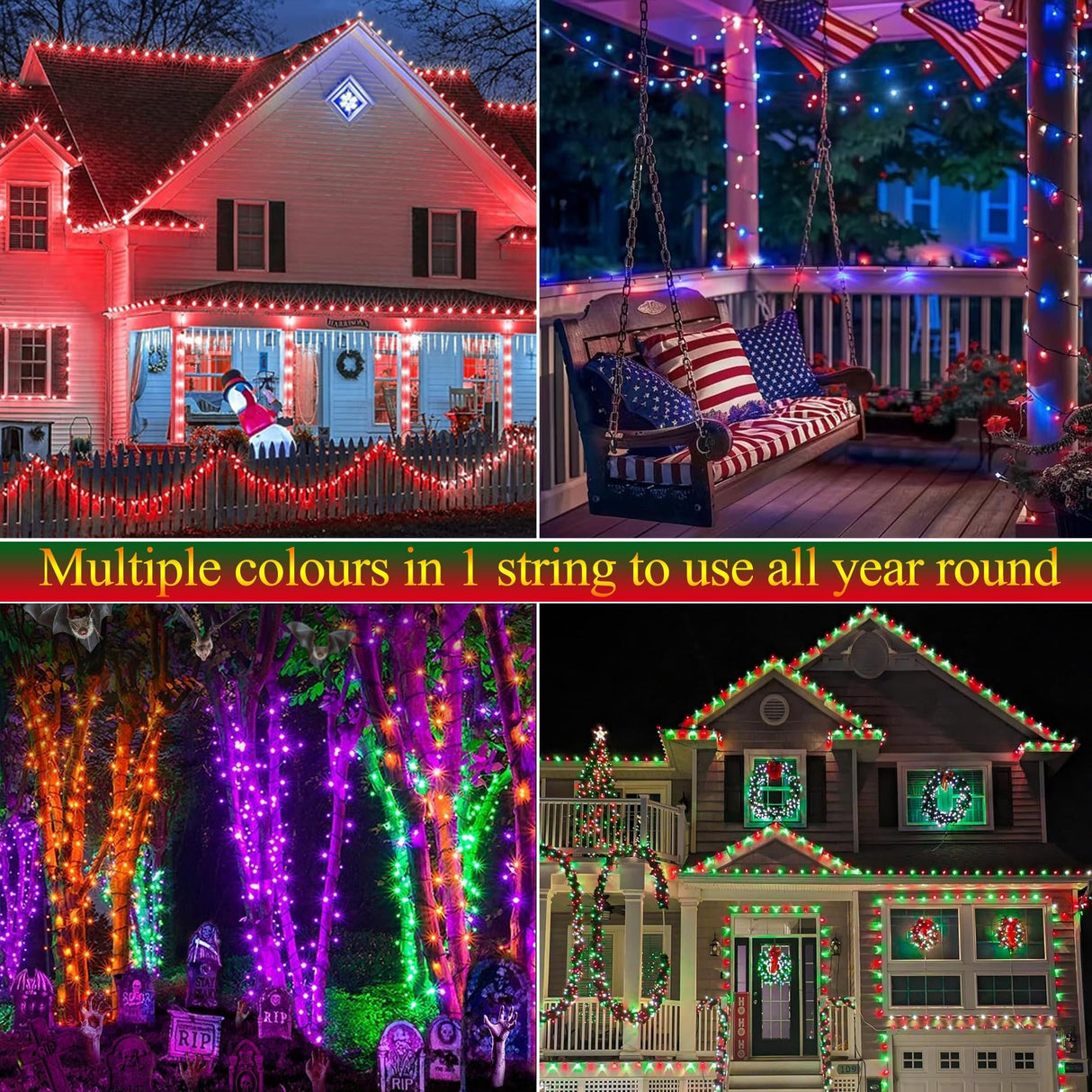 Joomer Christmas String Lights - 66FT 200LED RGB String Lights with Remote, Waterproof Outdoor Indoor with Timer Memory Function for Tree, Yard, Christmas Decor (Non-Connectable)