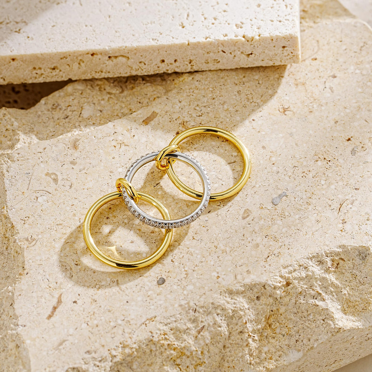 JINEAR Gold Stackable Rings for Women Non Tarnish 14K Gold Plated Interlocked Ring Gold Silver Mixed Metal Statement Rings Dainty Cubic Zirconia Band Thumb Ring Jewelry Gift for Women
