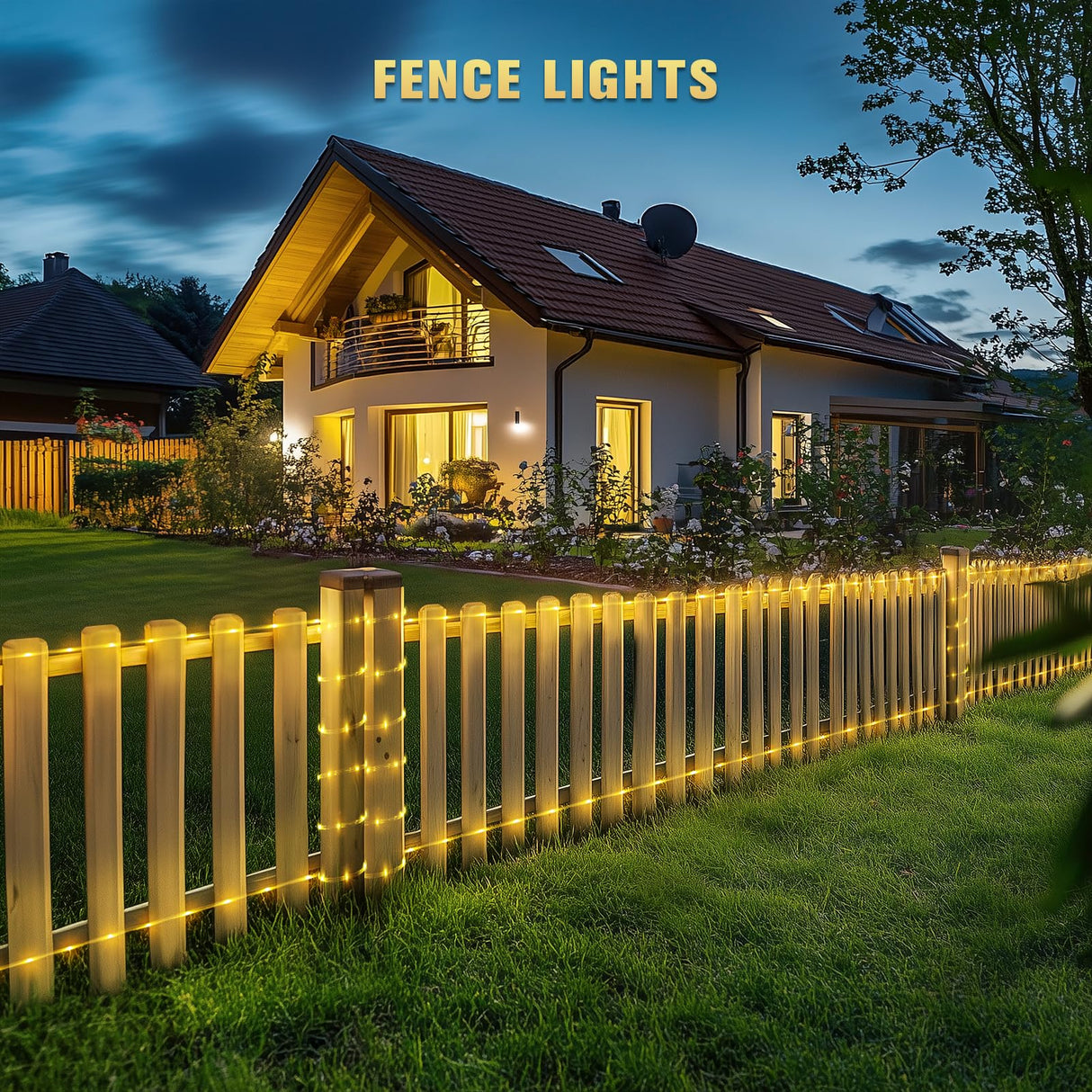 JMEXSUSS 2 * 200 LED Warm White Solar Rope Lights, 66ft IP 65 Waterproof Solar String Light Outdoor, 8 Modes Christmas Lights for Camp Trampoline Ladder Slide Tent