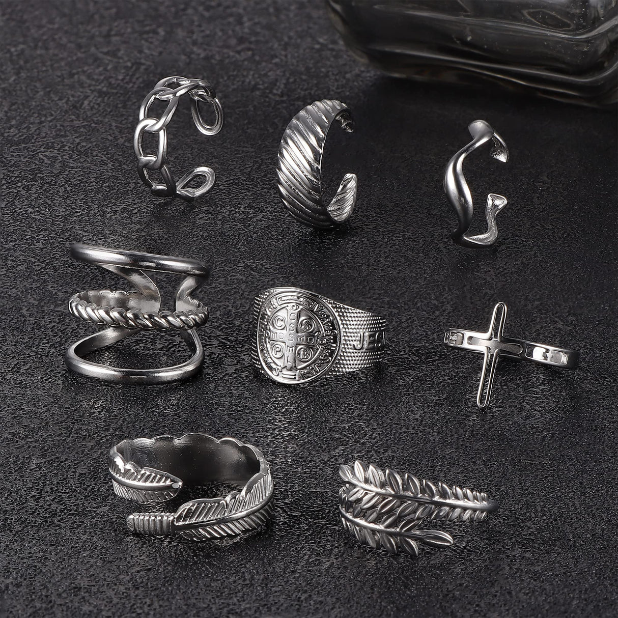 LOLIAS 16Pcs Stackable Stainless Steel Rings Jewelry for Women Non Tarnish