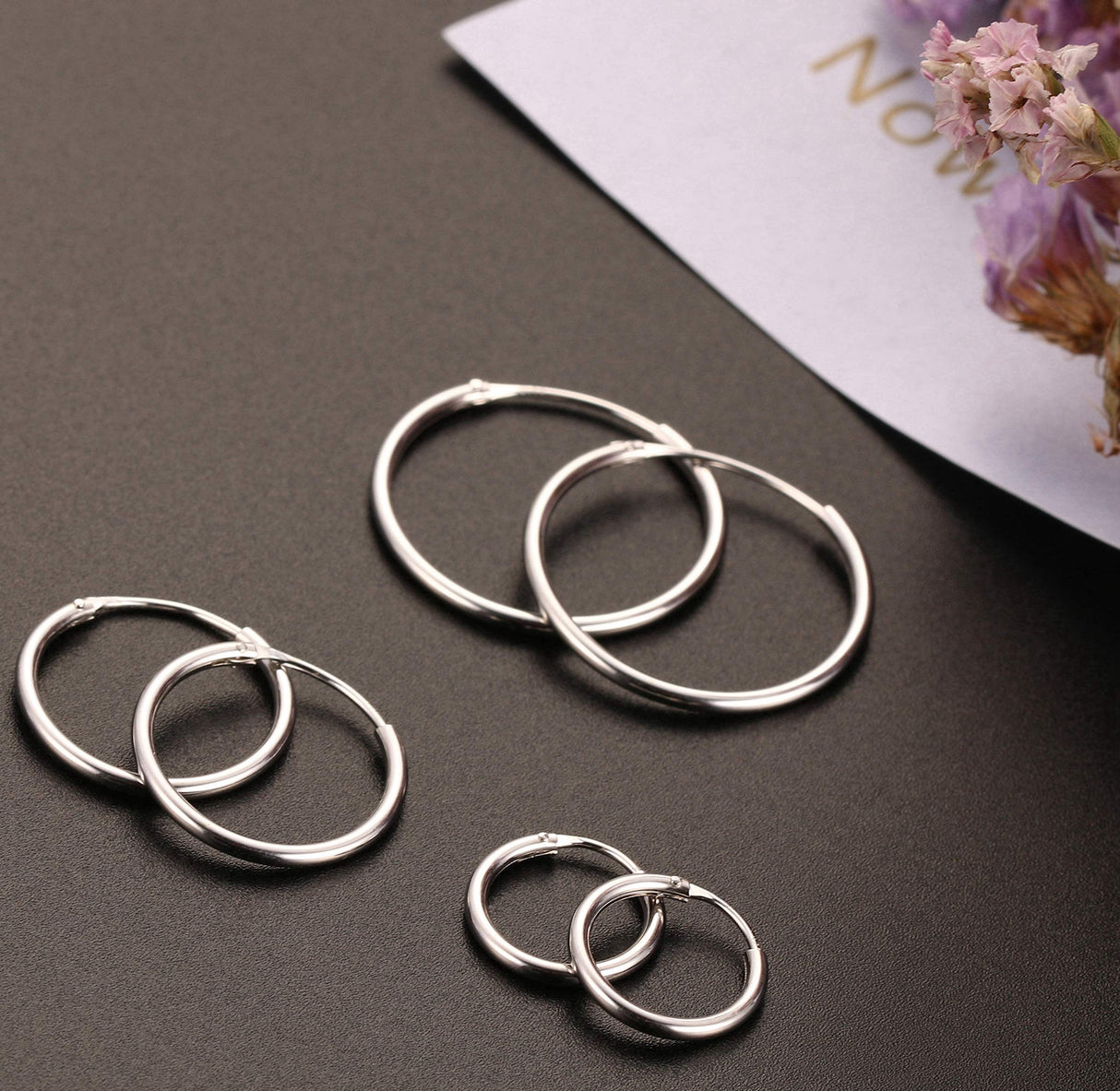 Sllaiss 3 Pairs 925 Sterling Silver Small Hoop Earrings For Women Men Round Endless Hoop Earrings Set Lightweight 10MM 15MM 20MM (Set 1:10MM 15MM 20MM)