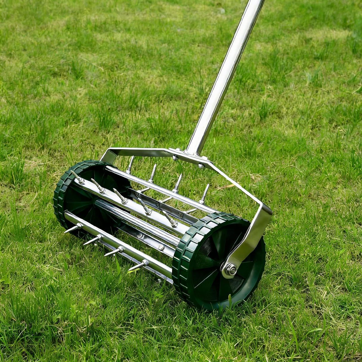 FUCIHOMA Rolling Lawn Aerator Tool, 57 Inch Back-Saving Handle, Heavy Duty Galvanized Steel Spike Aerator for Grass Roots, 1.4" D Manual Push Loosener