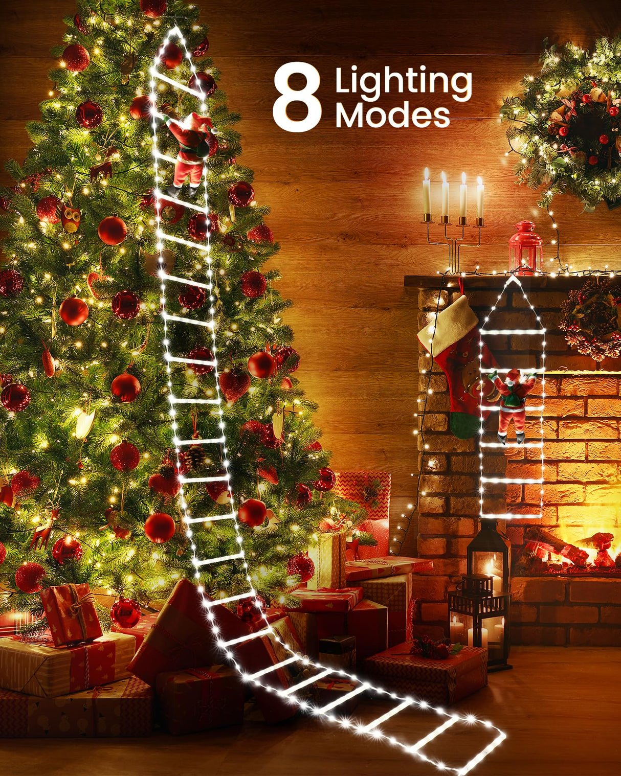 Toodour LED Christmas Lights - 10ft Christmas Decorative Ladder Lights with Santa Claus, Xmas Decorations Light for Indoor Outdoor, Window, Garden, Home, Wall, Xmas Tree Decor - White