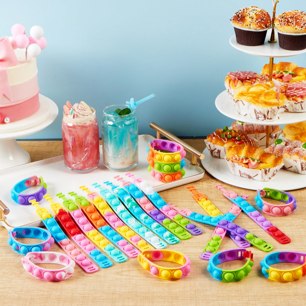 JOYIN Pop Fidget Toys pops Bulk 100 Pack Party Favors for Kids 4-8,8-12 Year, Fidget Bracelets Sensory Toys for Birthday Carnival Halloween Christmas Prizes Gifts Goodie Bags Stuffers for Kids