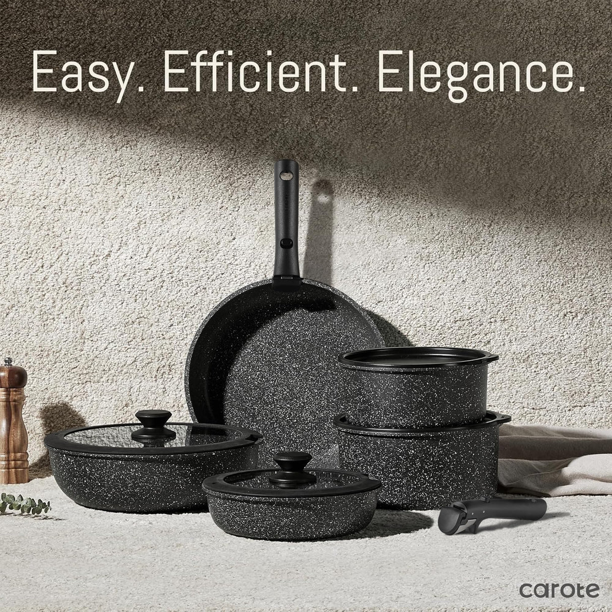 CAROTE 15pcs Pots and Pans Set Non Stick, Cookware Sets, Kitchen Set, Oven/Dishwasher/Fridge Safe, Space Saving Pots Set, Nonstick Set with Versatile Detachable Handle, Induction RV Set