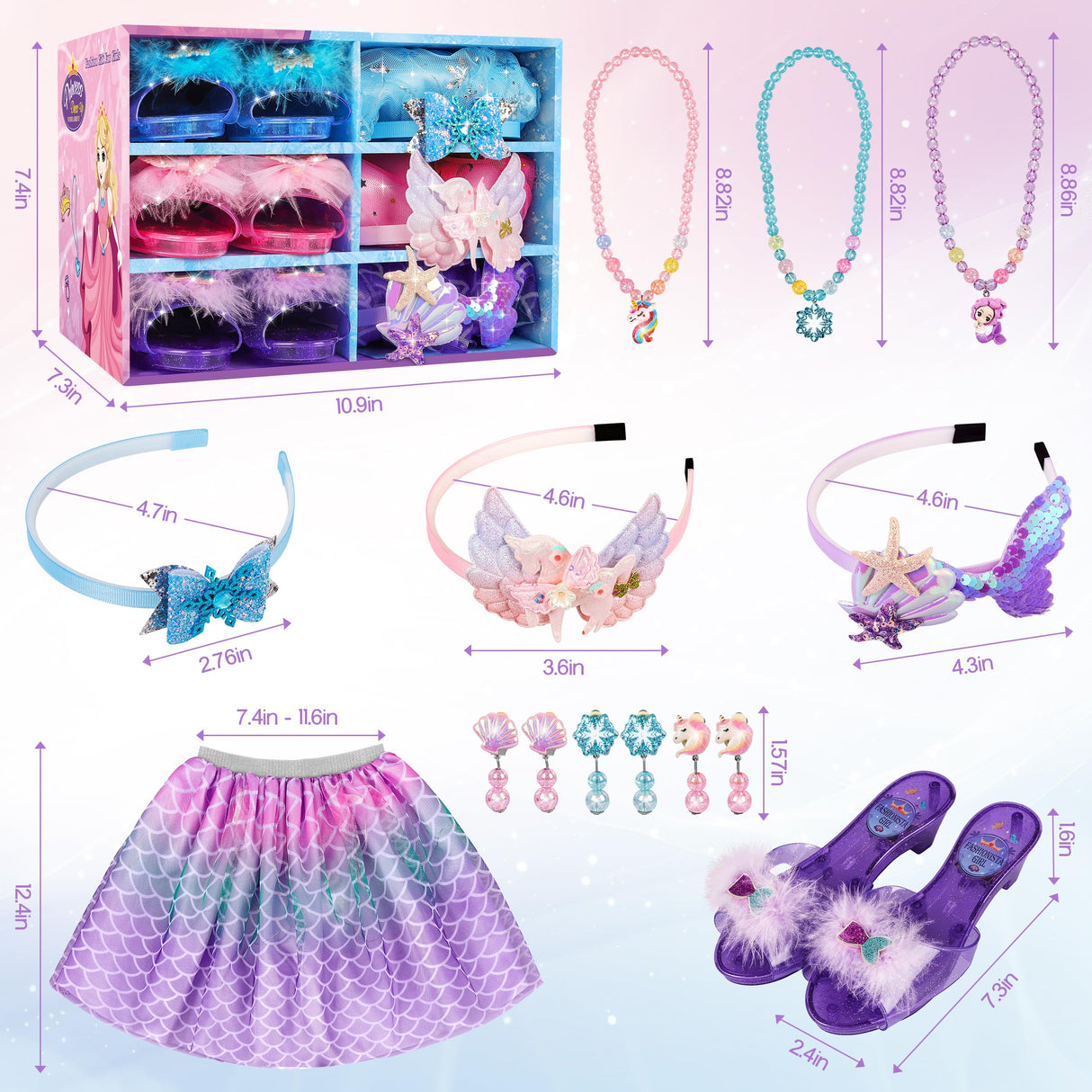 Princess Dress Up for Girls, Toddler Toys for Ages 3-8, 3 PCS Light Up Toddler Dress Up Clothes with Accessories, Kids Toys for 3 4 5 6 7 8 years Girl Christmas Halloween Birthday Gift