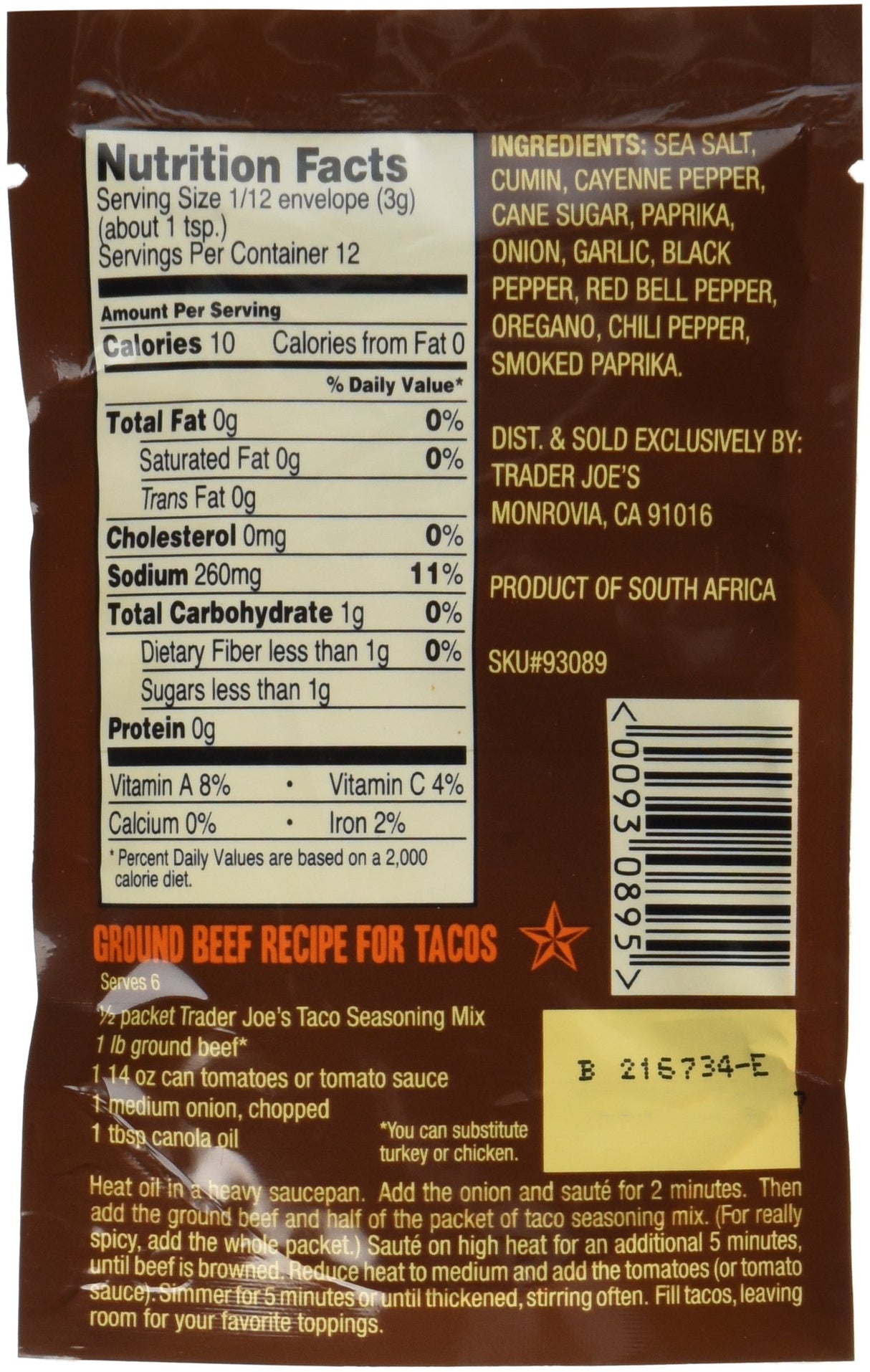 Trader Joe's Taco Seasoning Mix - 3 Pack