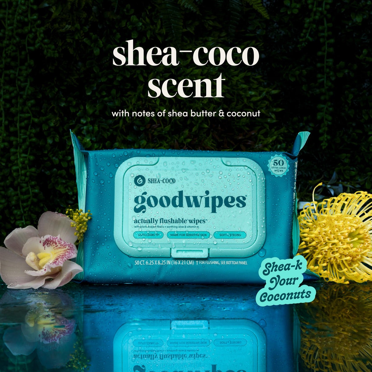 goodwipes Flushable Wipes - Shea-Coco, 318 Wipes (6 Pack + 1 Travel Size)