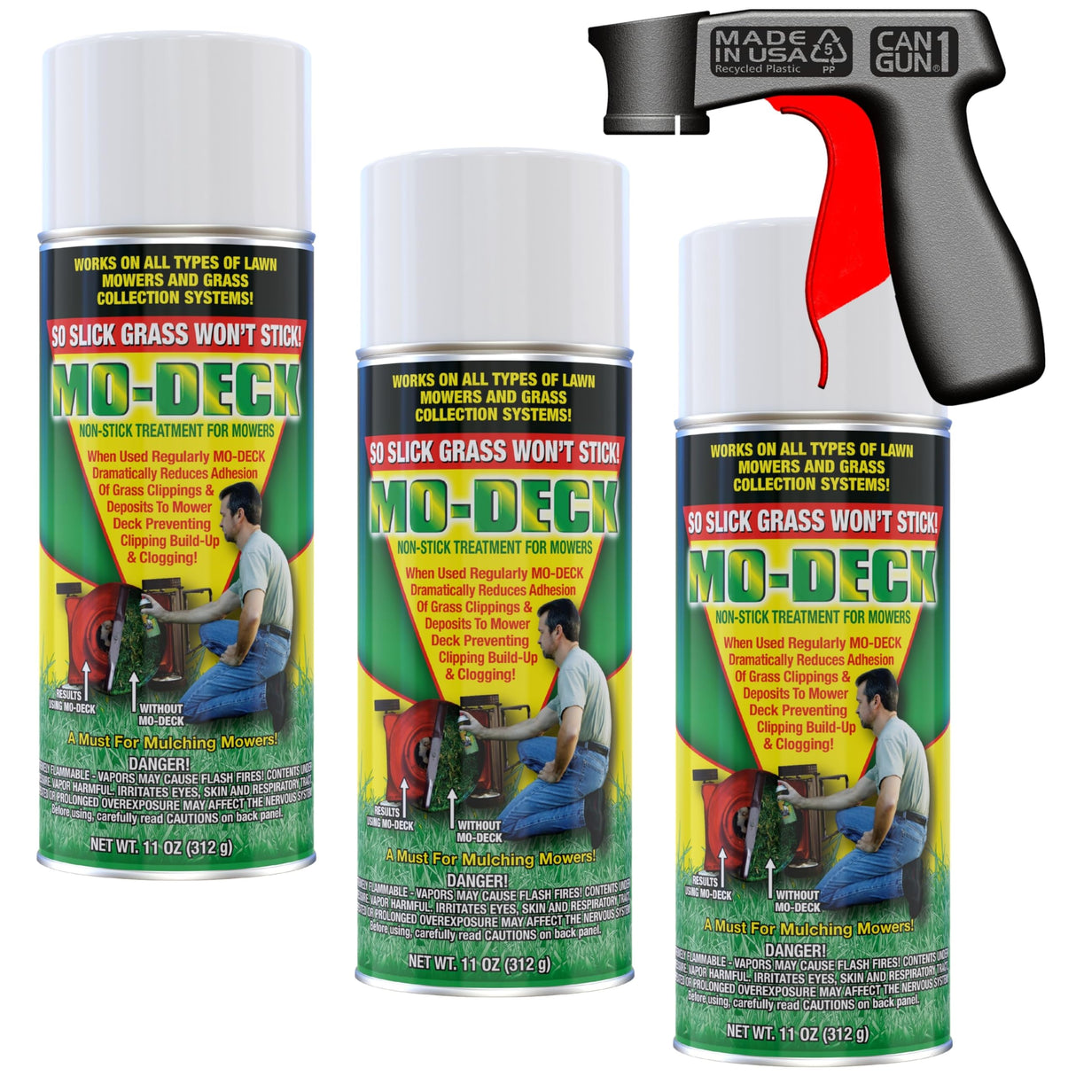 Mo Deck Lawn Mower A Nonstick Spray with CanGun1 – Pressurized Deters Grass & Clipping Buildup Reduces Clumping, Protects Deck from Corrosion, Easy Metal-Safe Spray-On by Flyleaf PRO (3 Cans - 11 oz.)