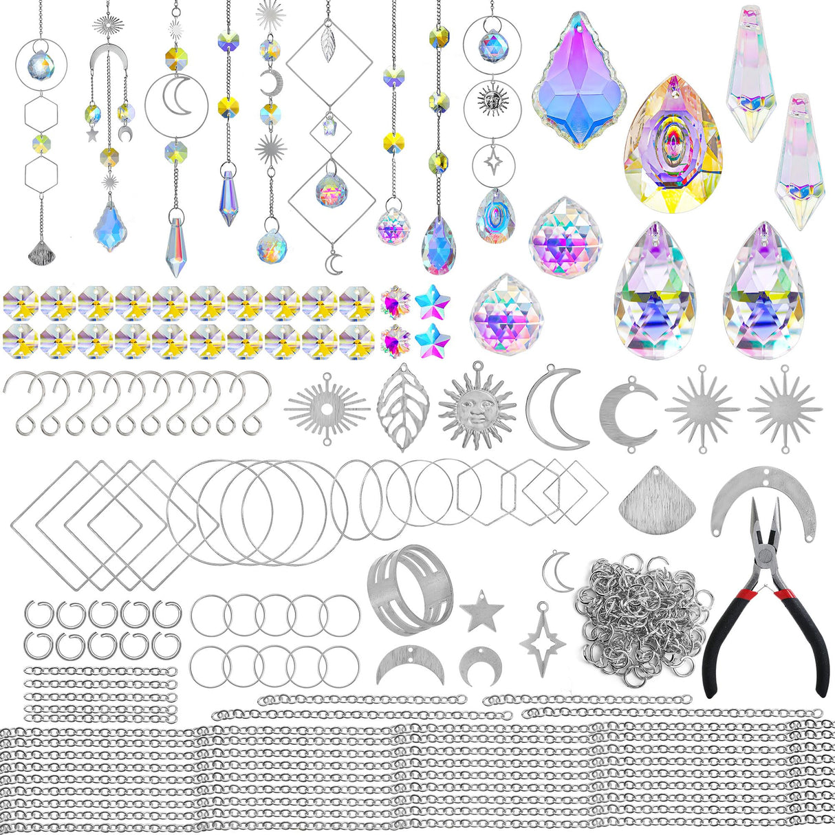 215pcs Crystal Suncatcher Craft Kit Rainbow Prisms Beads DIY Window Decor