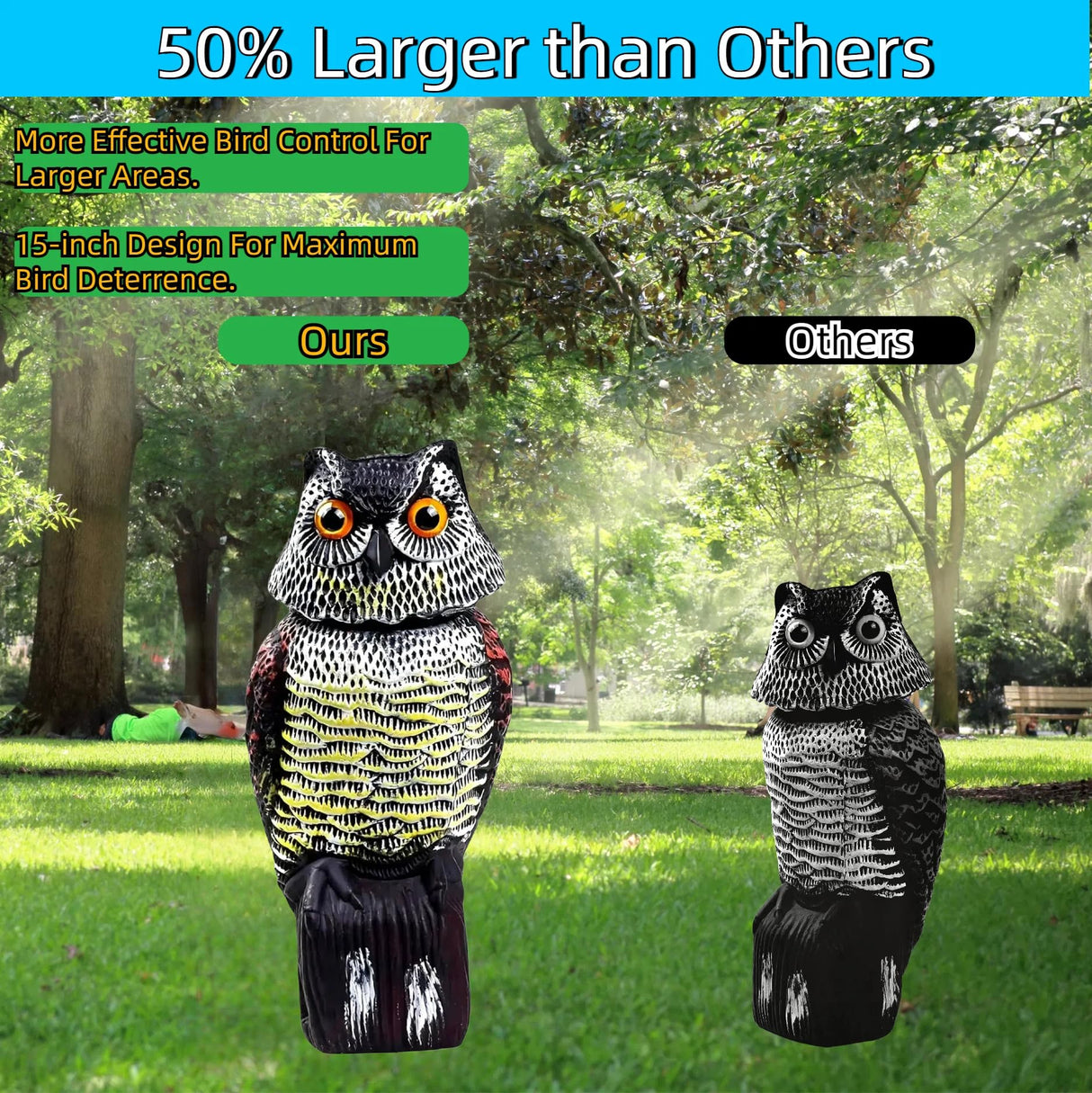 YAOSAN Hawk Decoy to Scare Birds Away - Owl & Hawk Garden Decoy Combo, 2X Protection Wind-Activated Bird Deterrent for Farms & Yards, 50% Larger Size (15")
