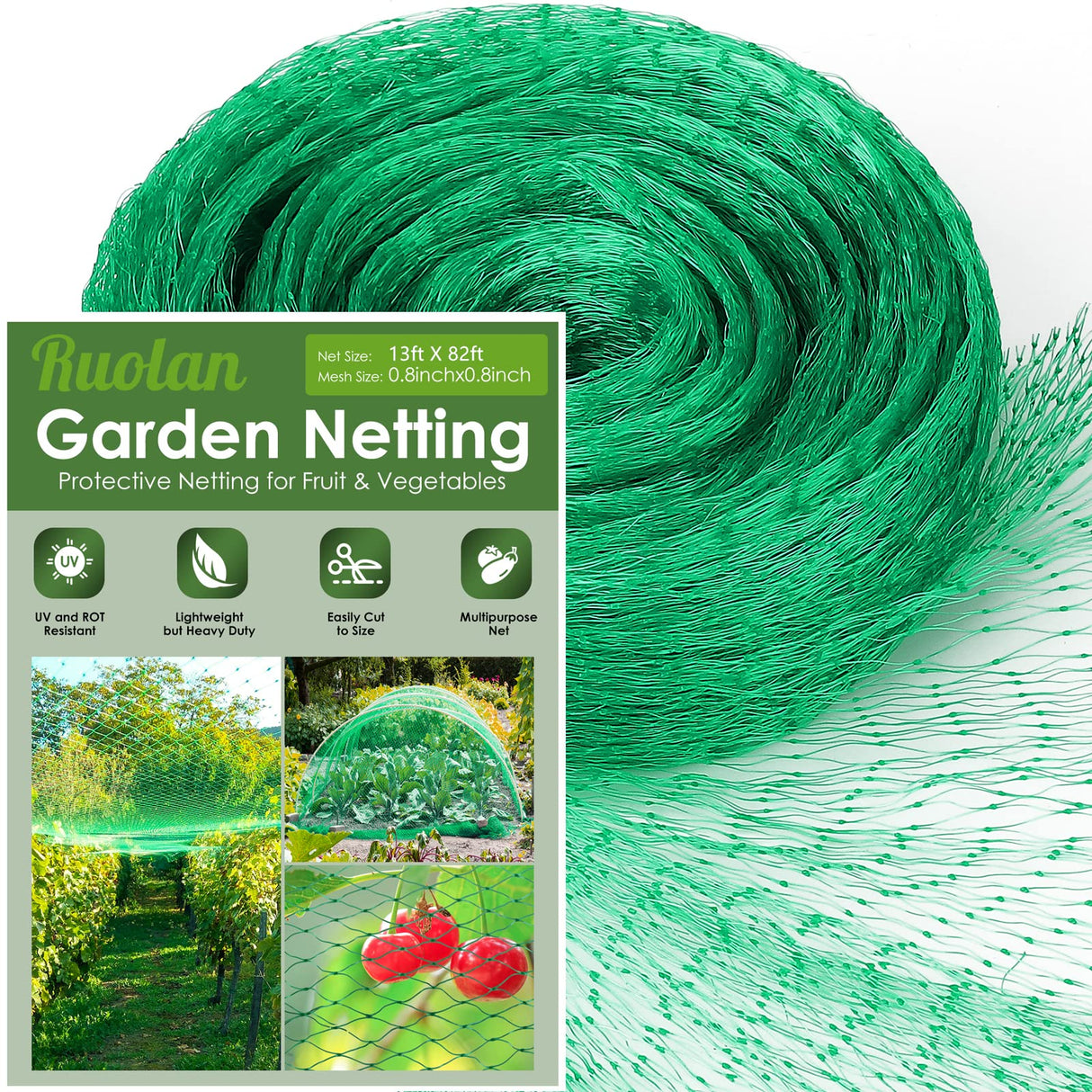 Ruolan Bird Netting for Garden Protect Vegetable Plants and Fruit Trees13X82Ft,Plastic Trellis Netting for Birds, Deer,Squirrels and Other Animals