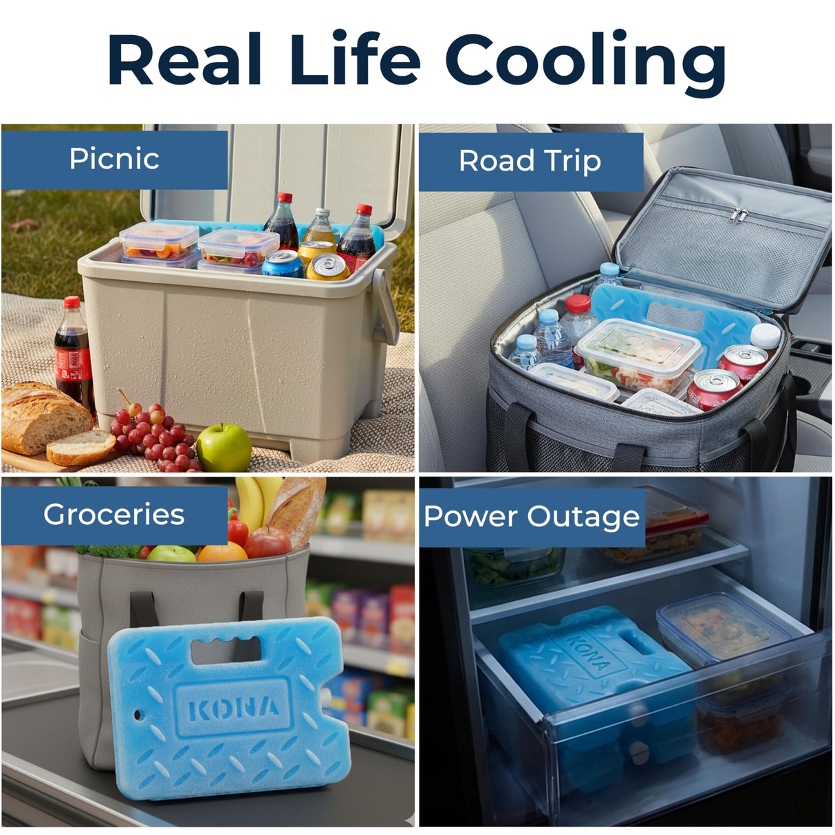 Kona Blue Ice Large Ice Packs for Coolers - Long Lasting Design - Refreezable Reusable Cooler Ice Pack (2)