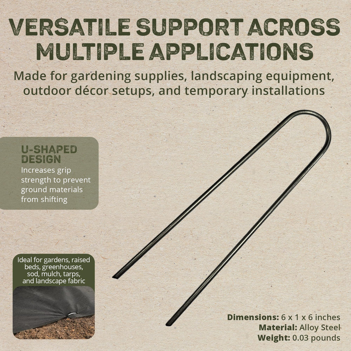 DeWitt 6 Inch U-Shaped Rounded Top Steel Anchor Pins, Garden Staples for Weed Barrier, Mats, Tarps, Garden, & Outdoor Landscaping, 100 Count, Silver