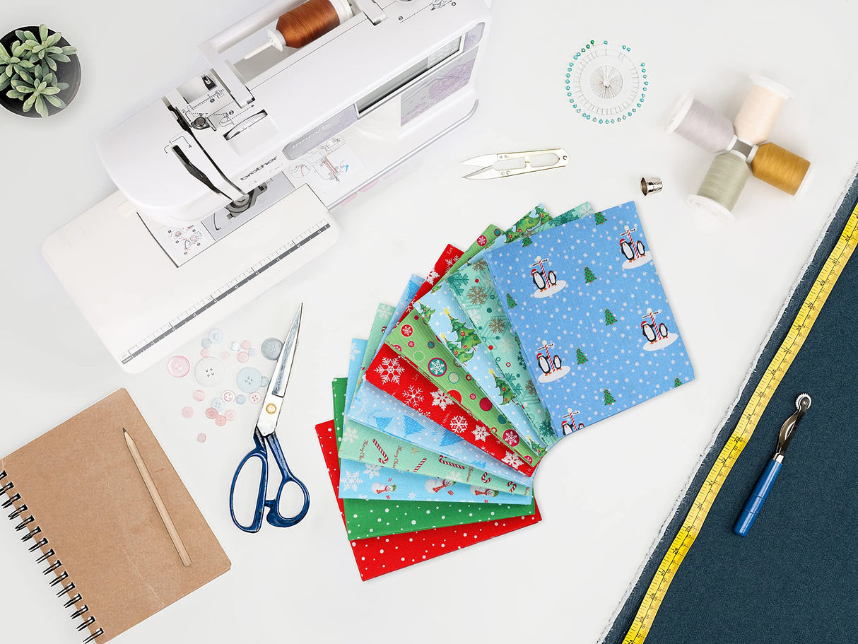 Craftido -25 Options- 100% Cotton Quilting Fabric Bundles 10pcs Fat Quarters 18”x21”-Medium Weight 5.2 oz- Soft Cotton for Quilting, Sewing Project, Patchwork, DIY Crafts - Christmas