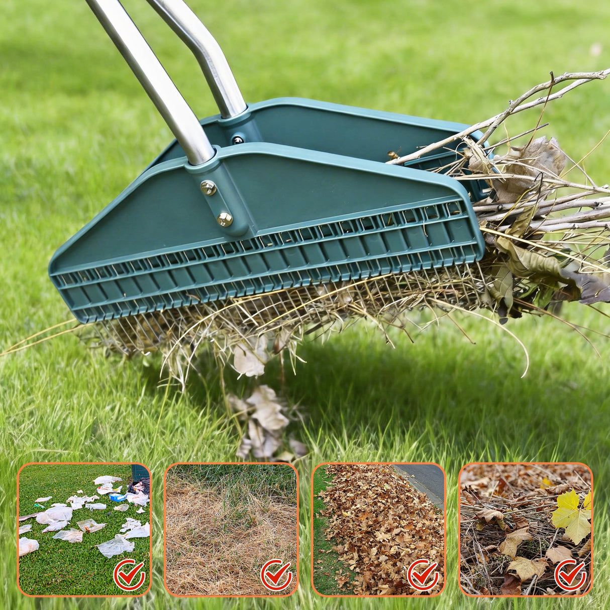 YEELOR Leaf Grabber Rake, 36.6 Inches, 3.3 Pounds(Straight Grip)