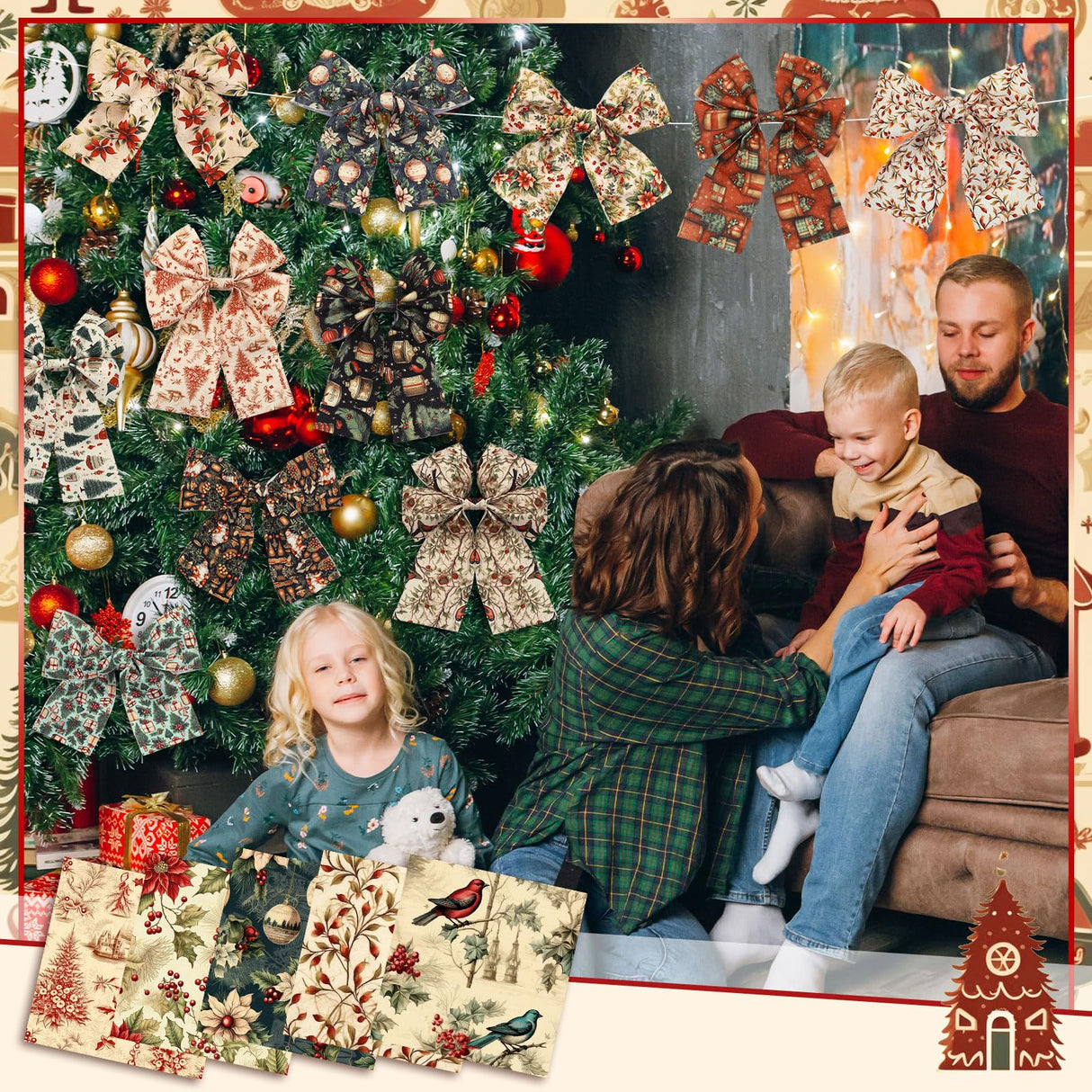 FuWeave 60 Pcs 10 x 10 Inch Vintage Christmas Quilting Fabric Rustic Christmas Fat Squares Patchwork Precut Strips Santa Claus Red Cardinal Fabric Bundles for Xmas Quilting Crafting DIY Craft Sewing