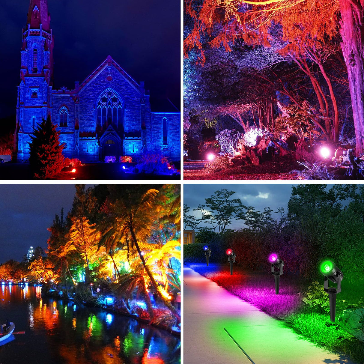 T-SUNUS Christmas Color Changing Solar Spot Lights Metal, RGB LED Landscape Spotlights IP65 Waterproof Spotlight 2-in-1 for Outdoor Uplighting Garden Pathway Trees Flag Pond Yard Halloween