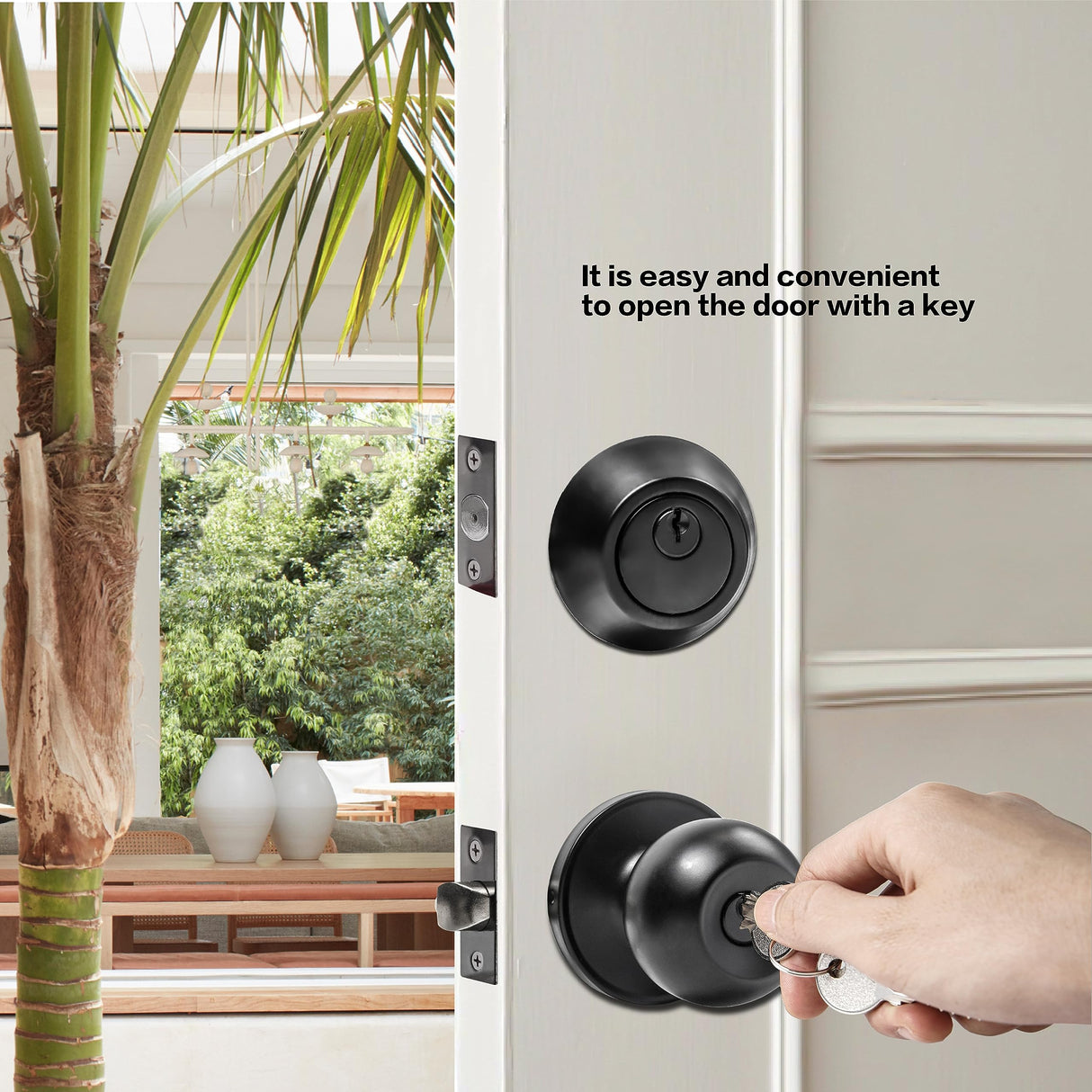Front Door Lock Set Exterior Door Lock Set with Deadbolt, Single Cylinder Deadbolt Lock and Door Knob Set, Keyed Alike,Matte Black Door Knob and Deadbolt Set(4Pack Set)