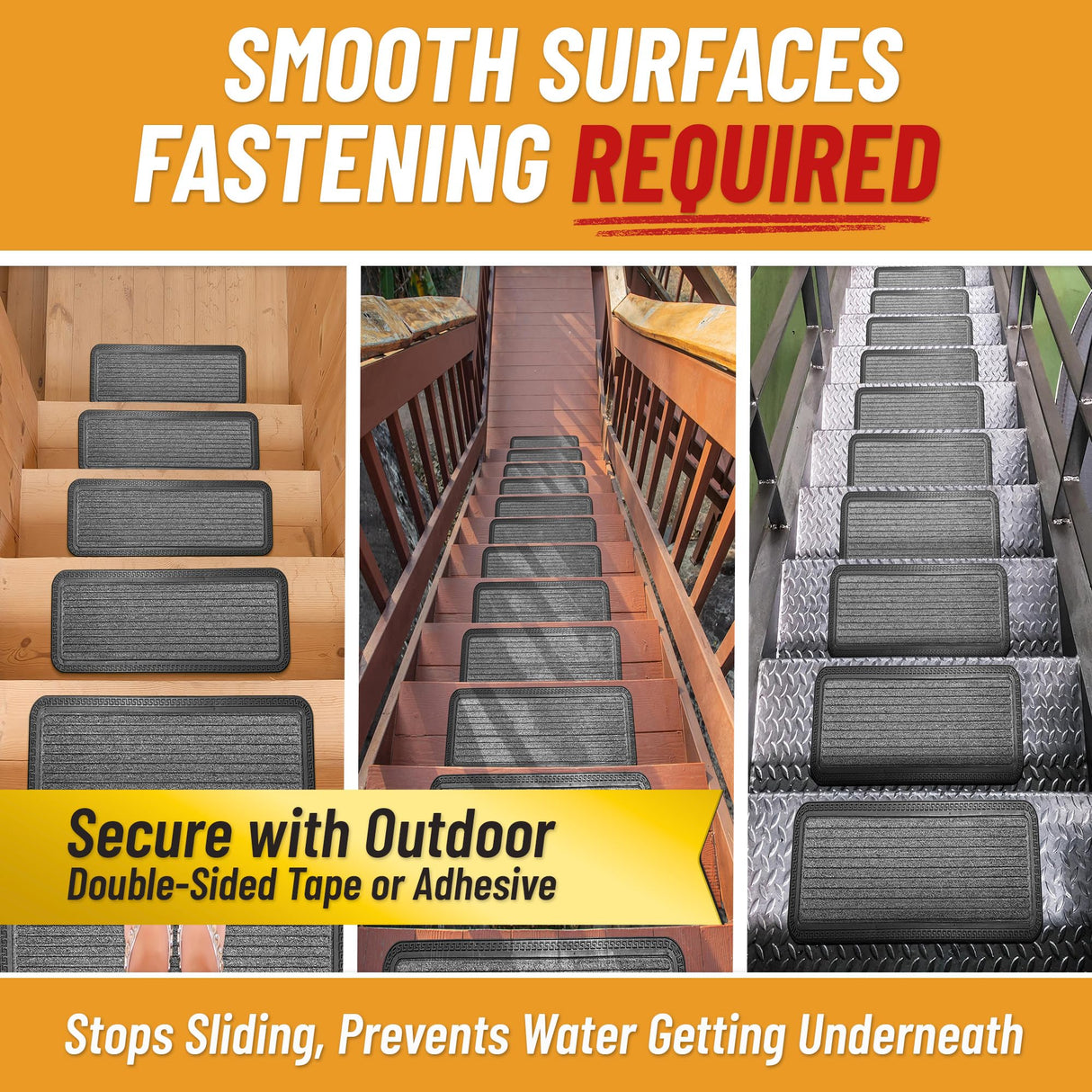 Ottomanson Outdoor Rubber Stair Treads – Ribbed Heavy-Duty Non-Slip Stair Mats – Best Grip on Concrete, Brick & Textured Step – Fastening Recommended for Wooden & RV Steps, Pack of 5