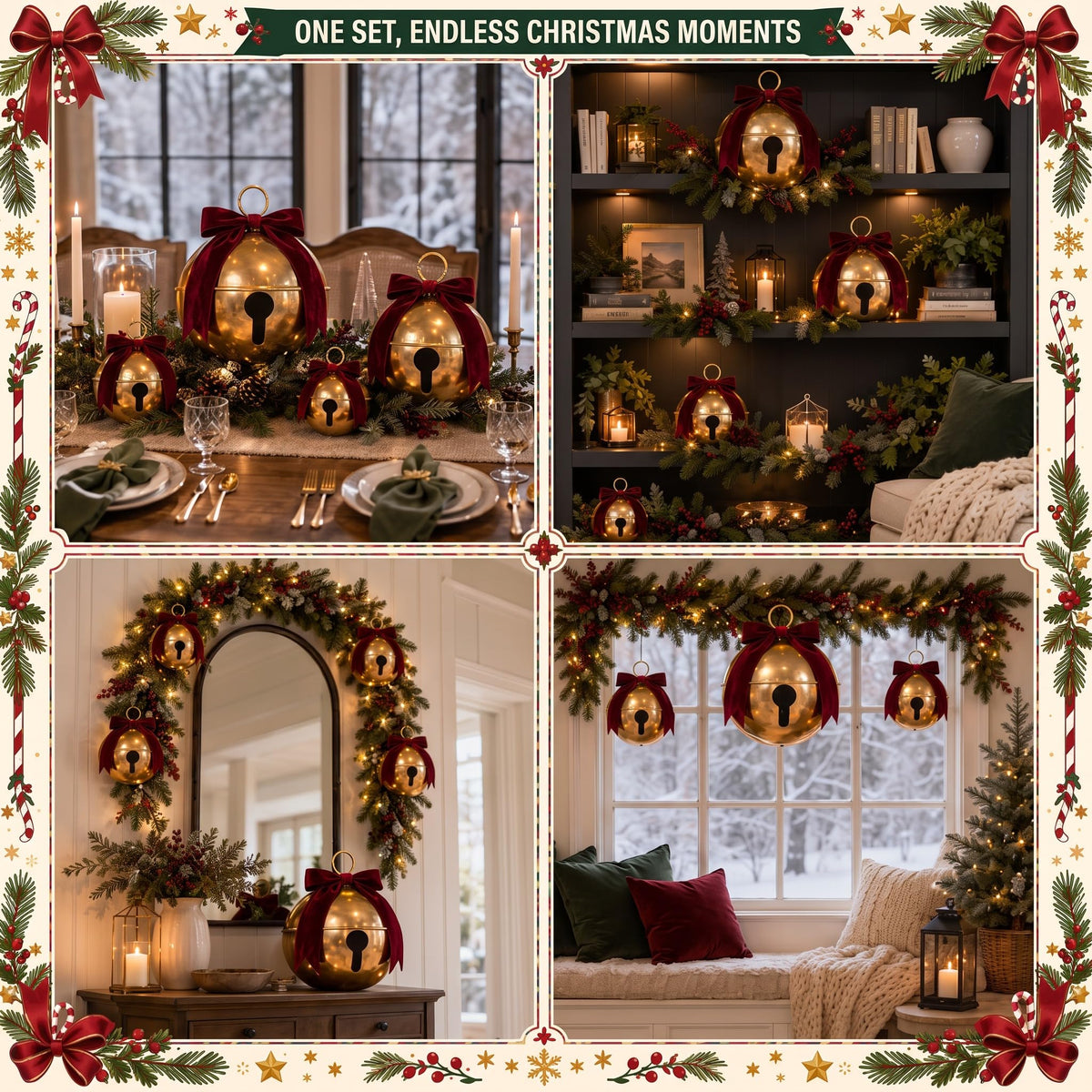 7 Pcs Inflatable Christmas Balls with Velvet Bows, Giant PVC Jingle Bells