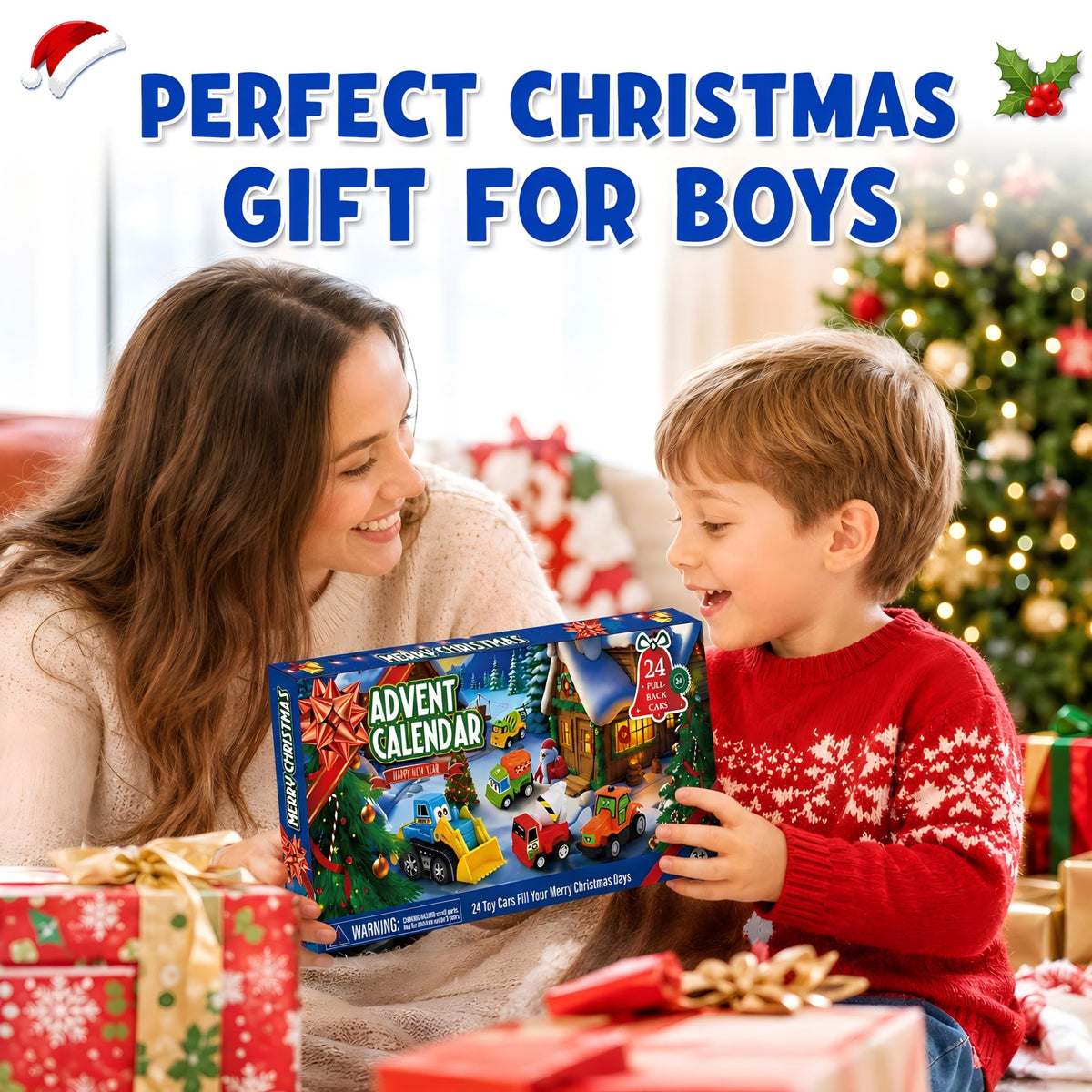 HozHoy Advent Calendar 2026 Kids Boys, 24 Days Toy Cars for Christmas, Blue