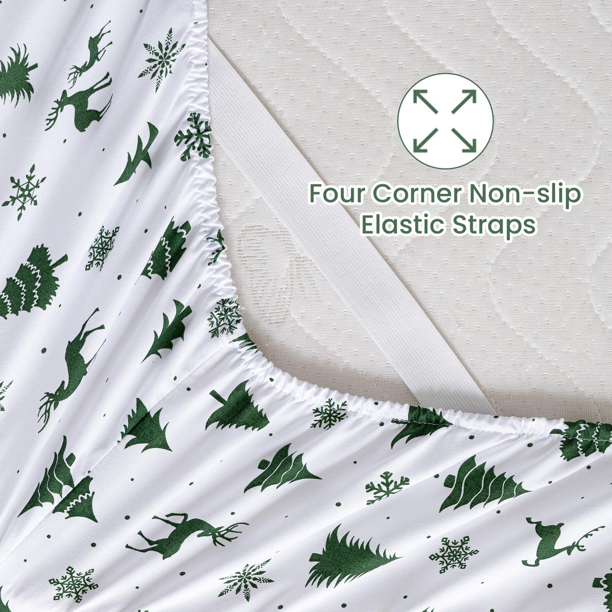 Printed Queen Size Sheet Sets, Christmas Holiday Bed Sheets Queen, Brushed Microfiber Fitted Sheet with 15" Deep Pocket for Queen Size Bed, Christmas Reindeer Patterned Sheets & Pillowcase Set