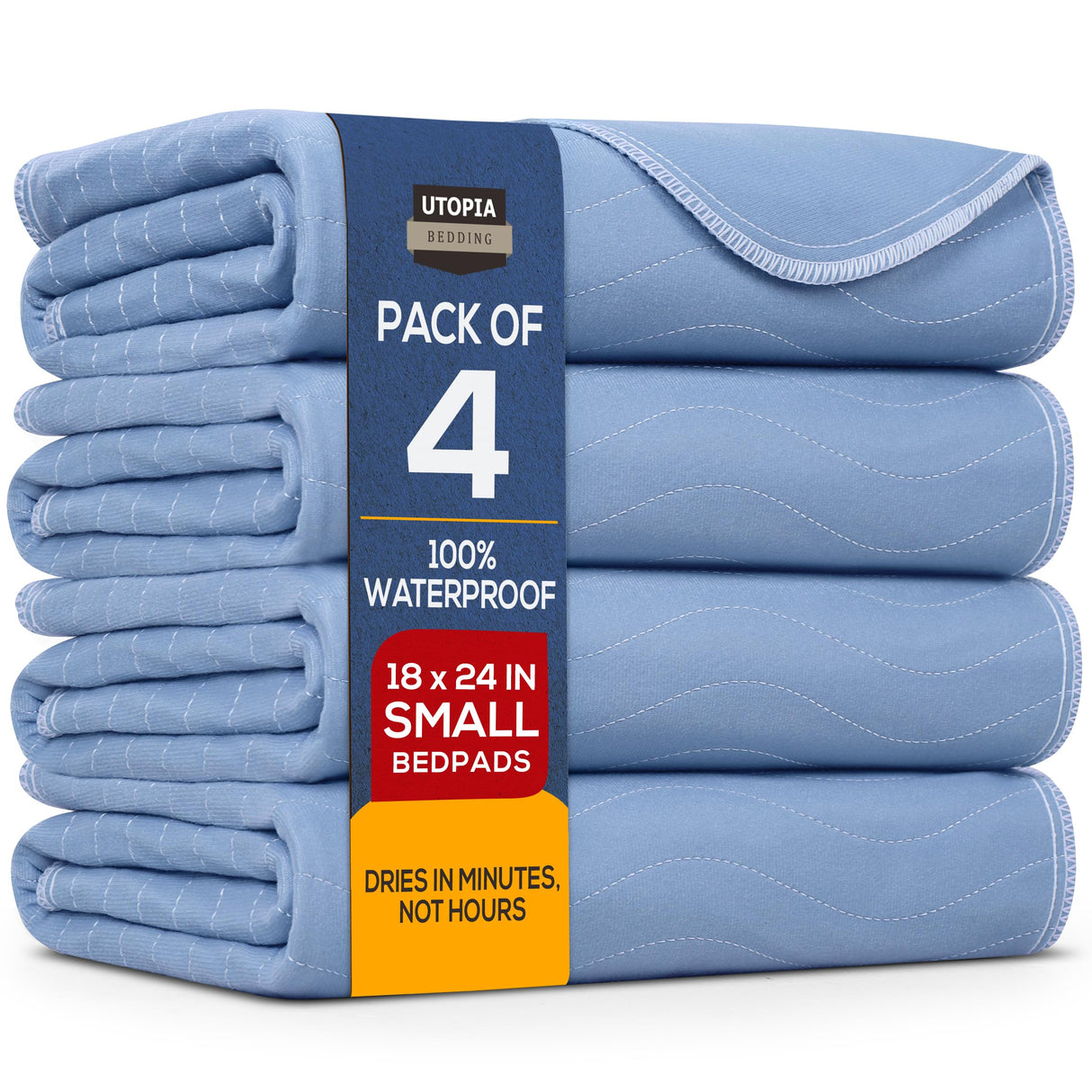 Utopia Bedding Washable Underpads 18" x 24" (Pack of 4), Waterproof Reusable Heavy Absorbency Incontinence Bed Pads for Adults, Kids, Elderly and Pets, Bedwetting Pads for Sofa and Couch (Blue)