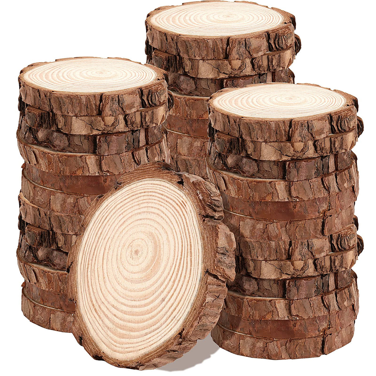 JOIKIT 50 PCS 3.5-4 Inches Natural Wood Slices, Unfinished Natural Wood Coasters, Wood Rounds Circles for Arts and Crafts, DIY, Christmas Ornaments, Rustic Wedding