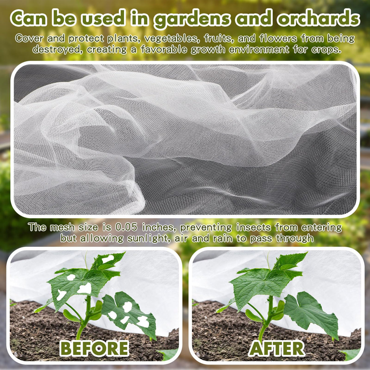 Woanger 3 Pack 6 x 3 x 2 ft Heightening Garden Netting for Raised Beds Plant Covers Garden Protection Fine Mesh Bird Netting with Drawstring for Protection Seedlings Vegetable Plant(77" x 41" x 25")
