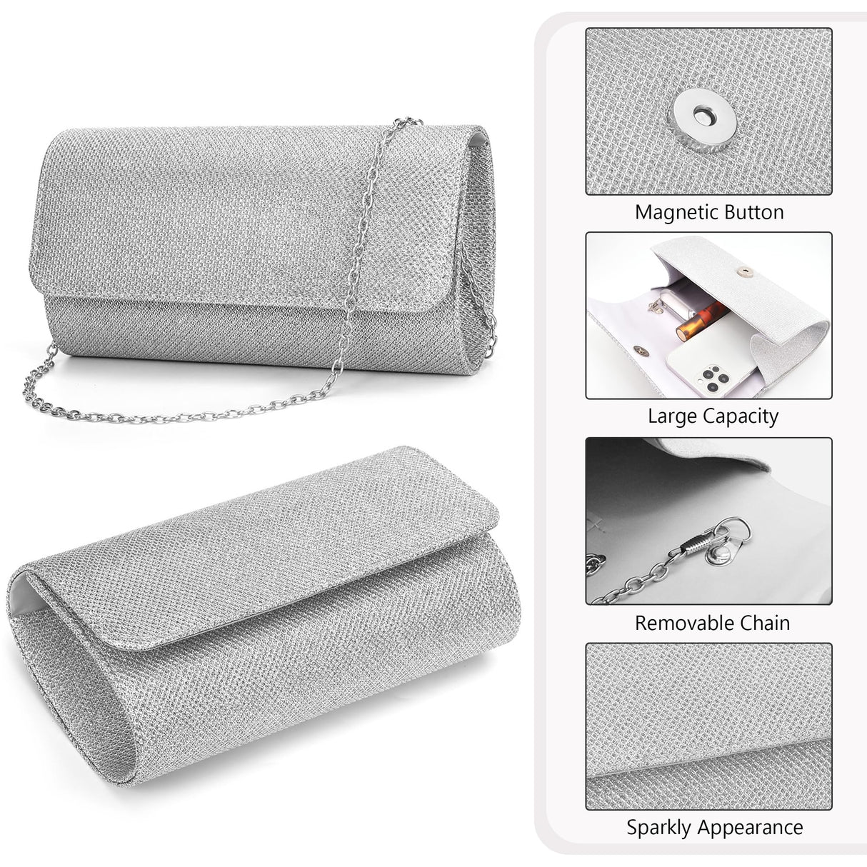 FEYIR Clutch Purse Jewelry Set for Women Evening Bags Rhinestone Crystal Necklace Earrings Bracelet Set Formal Wedding Bridal Accessories Jewelry for Prom