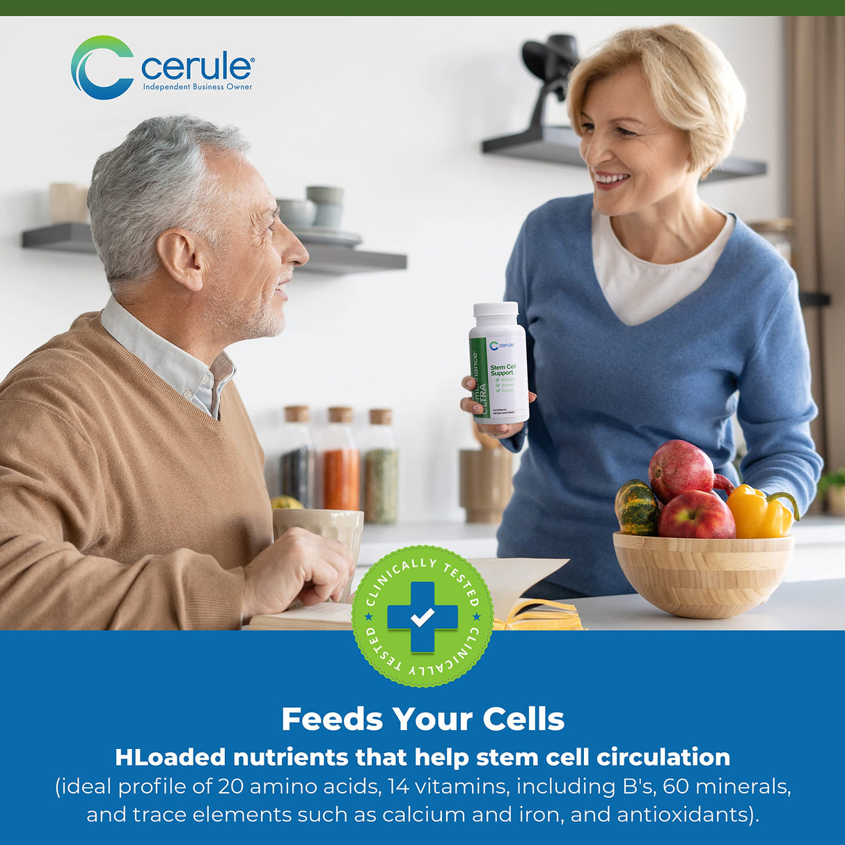 Cerule StemEnhance Ultra Stem Cell Support Supplement with Extracts from Freshwater Microalgae and Marine Macroalgae to Help Increase Circulating Adult Stem Cells and Promote Healing