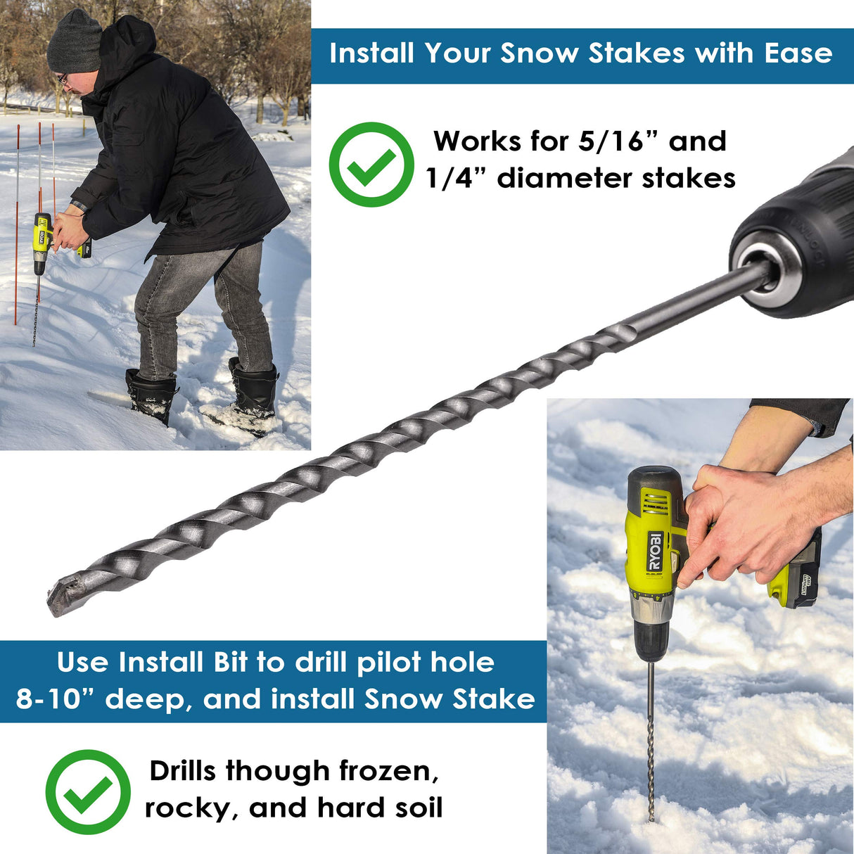 20 Pack - 72" x 5/16" Driveway Markers, Snow Stakes, Plow Stakes- Includes 12" Install Bit - Orange Reflective Fiberglass 6' (20)